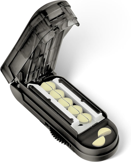 Pill Cutter Splitter for Small and Tiny Pills, Pill Cutter for Small or Large Pills, Pill Splitter for Multiple Pills at a Time with Centering Device and Stainless Steel Blade (Black)