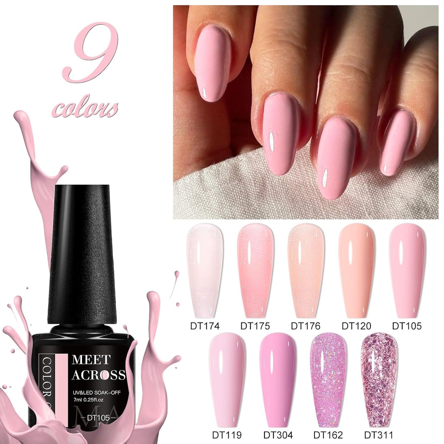 MEET ACROSS 9 Colors Gel Nail Polish + 3PCS Function Gel Nail Polish Kit,Fashion Nail Art Set Design Gifts for Women Manicure Salon (SET3, 12pcs)