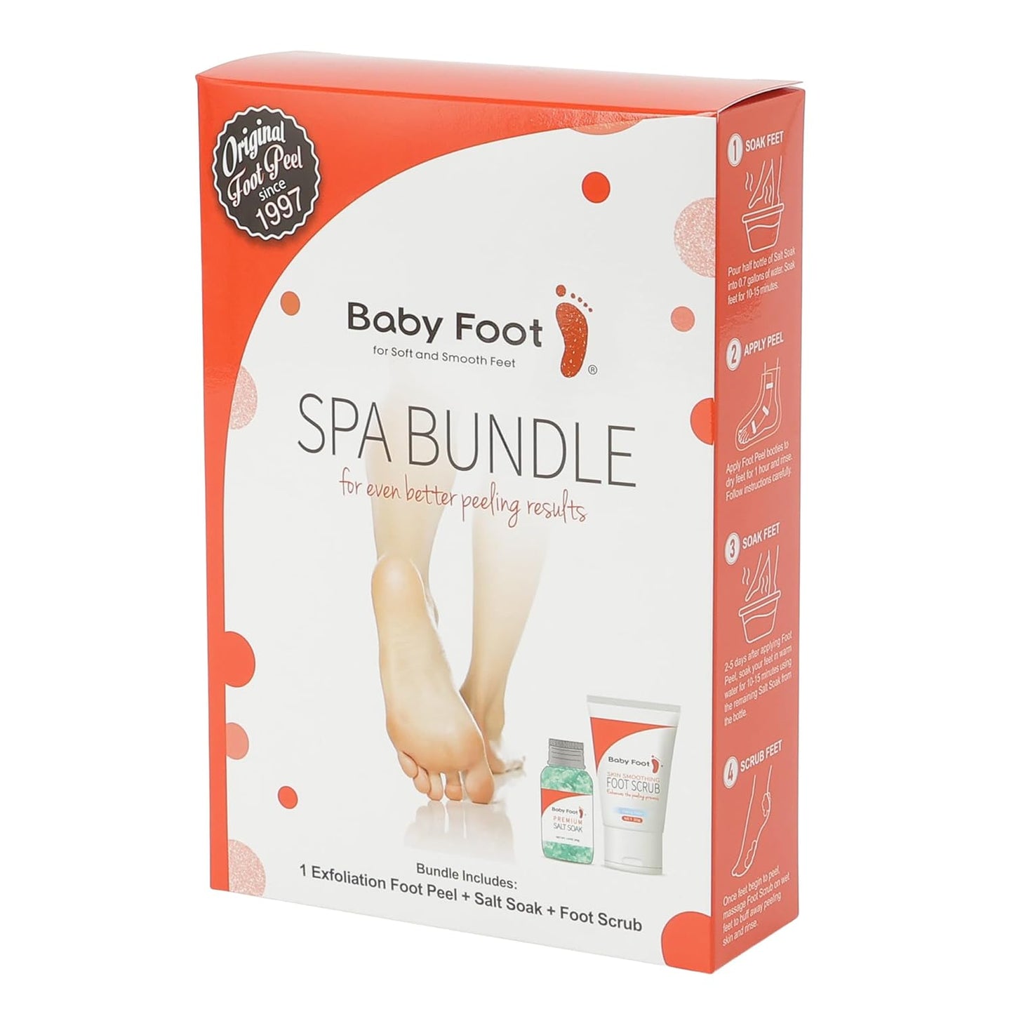 Baby Foot Spa Bundle - Original Exfoliant Foot Peel + Premium Salt Soak and 1 Foot Scrub - Baby Feet Smoothening Foot Peel, Soak and Scrub - Citrus scent - Baby Soft Foot Exfoliation Bundle Set