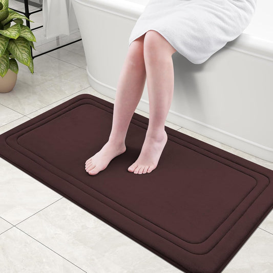 Grandaily Memory Foam Bath Mat Rug 44x24, Ultra Soft, Non-Slip and Absorbent Bathroom Rugs, Machine Wash Dry, Comfortable Bath Carpet for Bathroom Floor, Tub and Shower, Brown