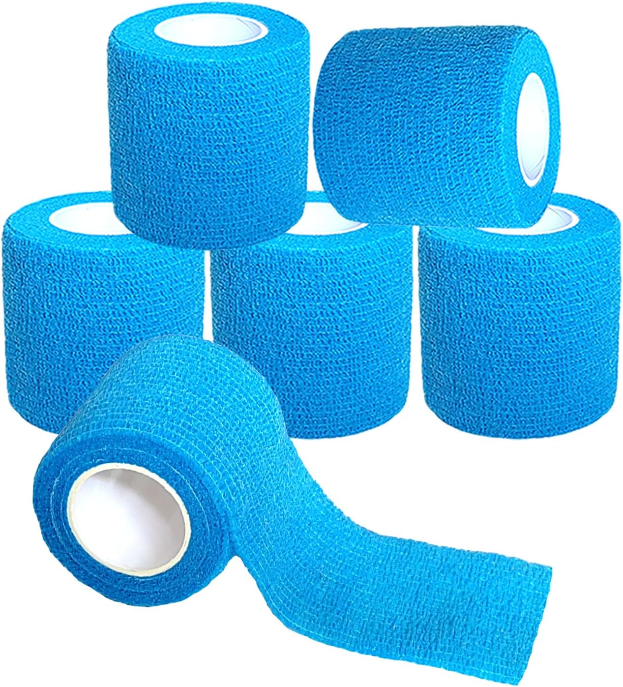 Hysiwen 6 Pack 2" x 5 Yards Self Adhesive Bandage Breathable Cohesive Wrap Self Adherent Vet Tape Self Stick Bandage Wrap for Sports, Athletic, Wrist, Ankle(Blue)