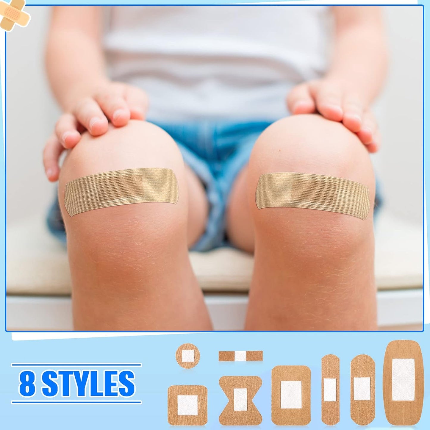 400 Pcs Flexible Fabric Adhesive Bandages Bulk Assorted Breathable Bandages for Finger Wound Family First Aid Skin Wrap(8 Styles)