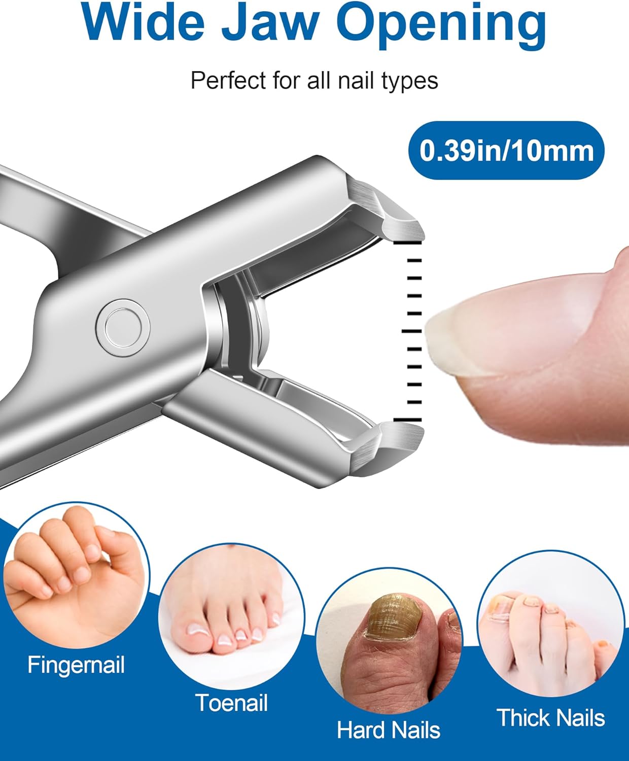 Nail Clippers for Seniors Thick Nails - Sharp Heavy Duty Large Wide Jaw Fingernail and Toenail Clippers with Catcher, for Adults, Men & Women (Silver)