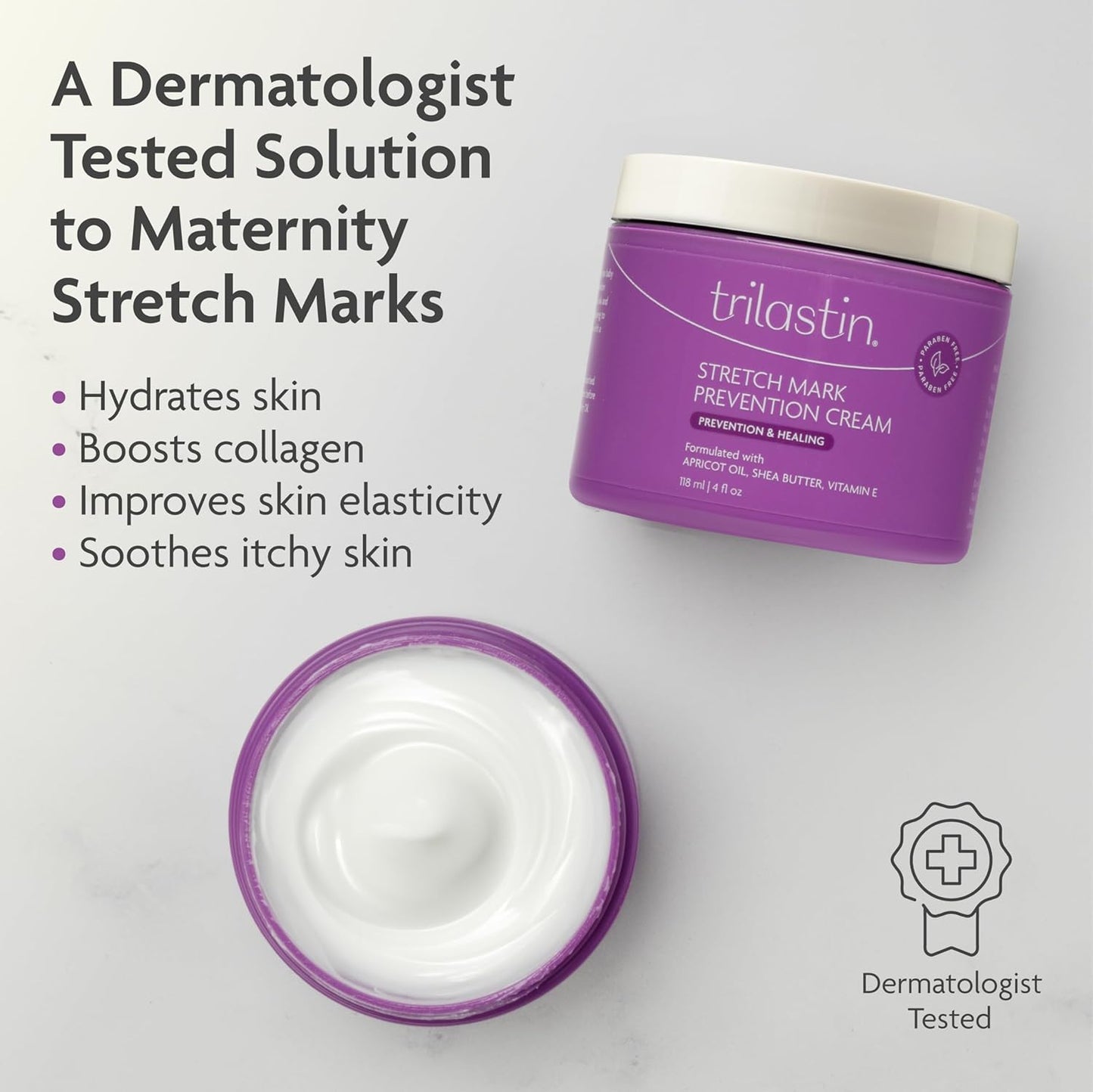 TriLASTIN Stretch Mark Cream for Pregnancy - 4 fl oz, Citrus Scent - Pregnancy Stretch Mark Prevention & Pregnant Belly Cream & Belly Oil for Pregnant Women - Paraben Free