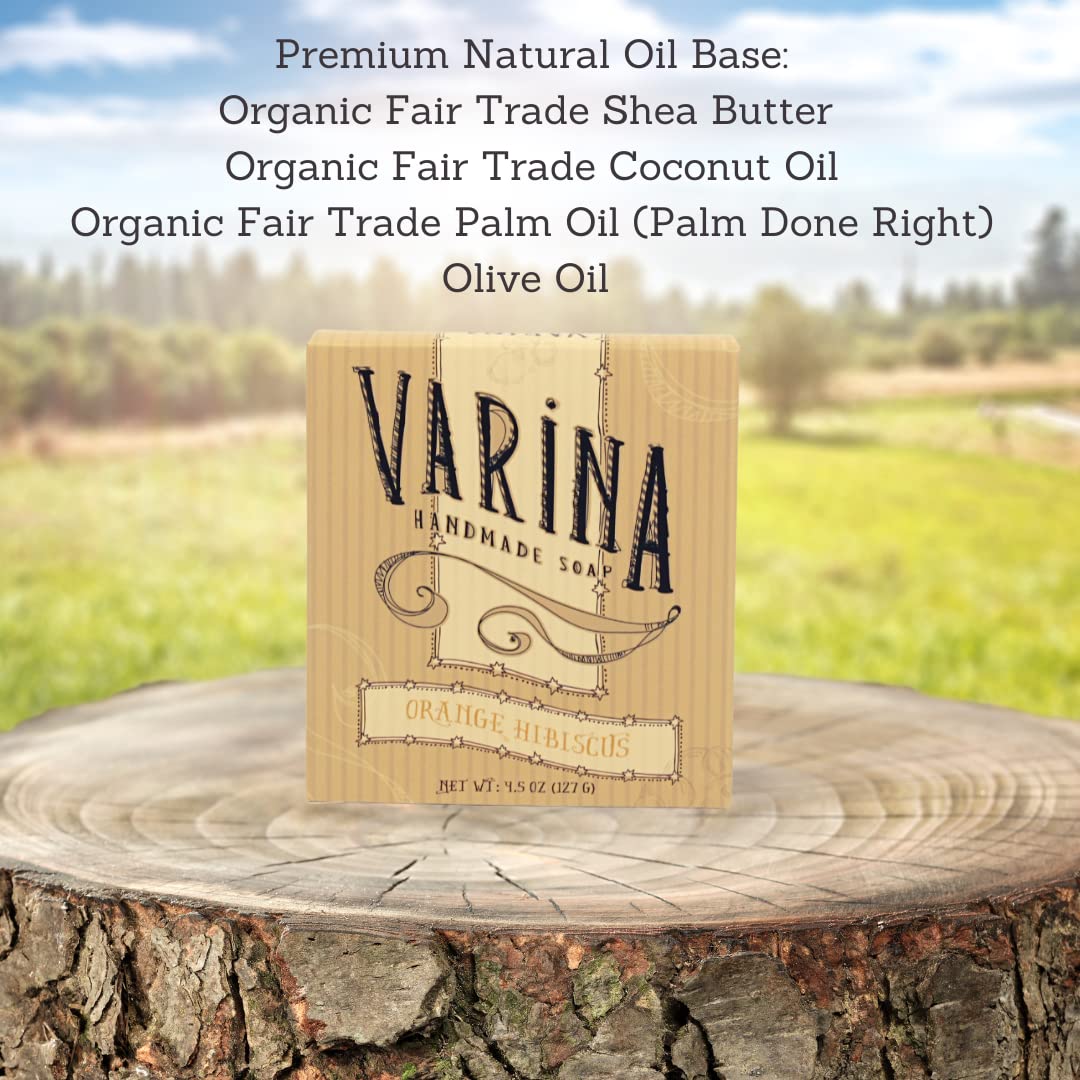 Varina Organic Orange Hibiscus Bar Soap - Gentle Cleansing for Sensitive Skin, Fruity - 3 Pack