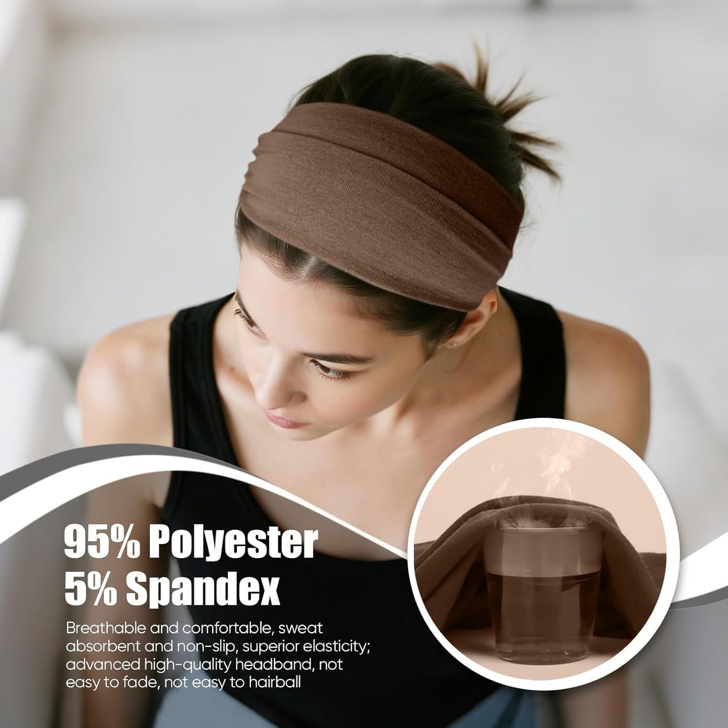 Headbands for Women, Non Silp Wide Hair Bands, Elastic Thick Head Bands, Stretchy Soft Sports Sweat Bands for Spa Workout Running Gym, Cotton Cloth Band 6Pcs GrayBurgundyGreenBlackCoffeeNavy