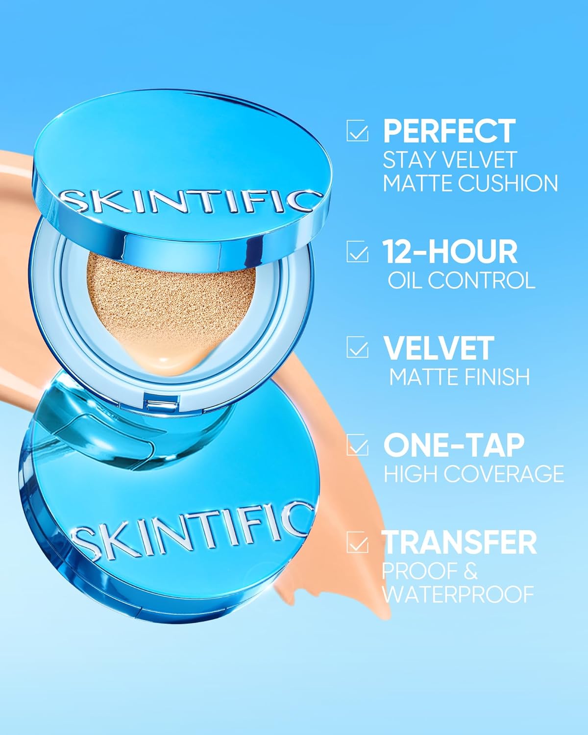 Velvet Matte Cushion Foundation Blue Ultra Cover Powder Foundation, 12h Oil-Control, Lightweight, Long-Lasting, Waterproof Korean Cushion Makeup (02W Warm Ivory)