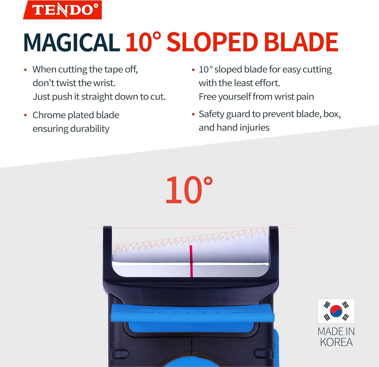 Heavy Duty Shipping Tape Dispenser: TENDO° Premium Line – Reusable, Replaceable, Eco-Friendly 2’’ Master Piece Dispenser for Pros with Patented 10° Sloped Chromium Blades - P-2200 (4th Gen.)_SkyBlue