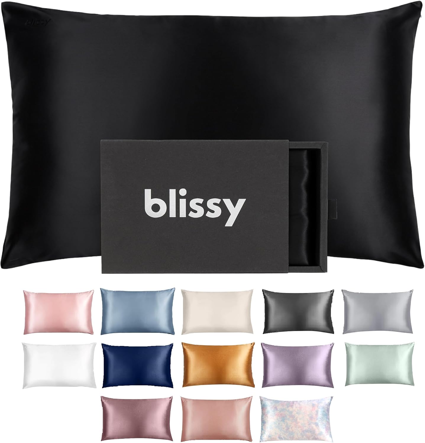 Blissy Silk Pillowcase - 100% Pure Mulberry Silk - 22 Momme 6A High-Grade Fibers - Silk Pillow Cover for Hair & Skin - Regular, Queen & King (Black, King)