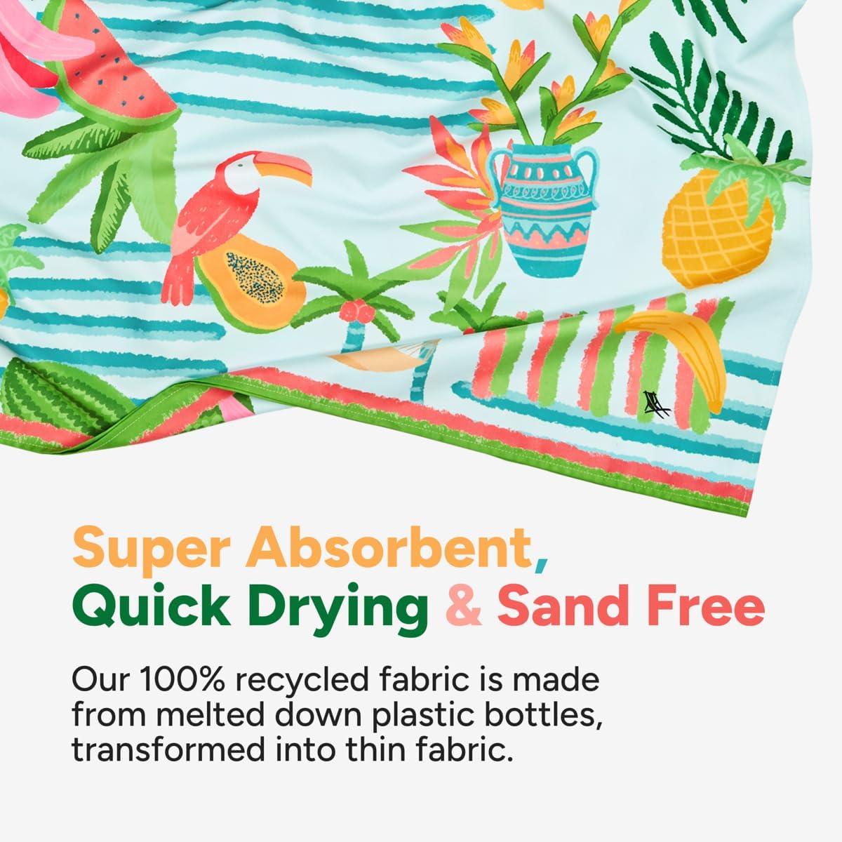 Dock & Bay Beach Towel - Quick Dry, Sand Free - Compact, Lightweight - 100% Recycled - Includes Bag - Tropicana Treat - Extra Large (200x90cm, 78x35)
