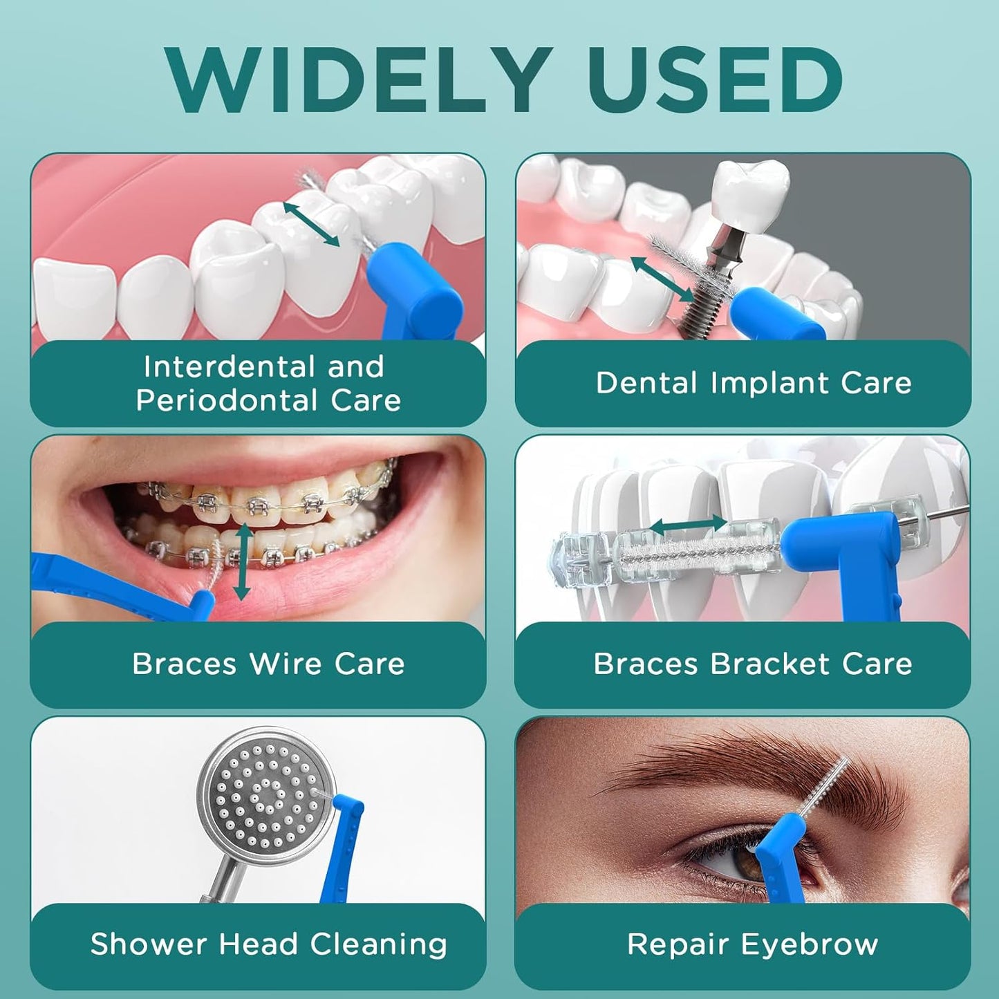 50 Count Angle Interdental Brushes for Braces, 5 Sizes, Extra Tight(0.6mm), Tight(0.7mm), Medium(0.8mm), Wide(1.0mm,1.2mm), L- Shaped Interproximal Floss for Dental Plaque Removal Health