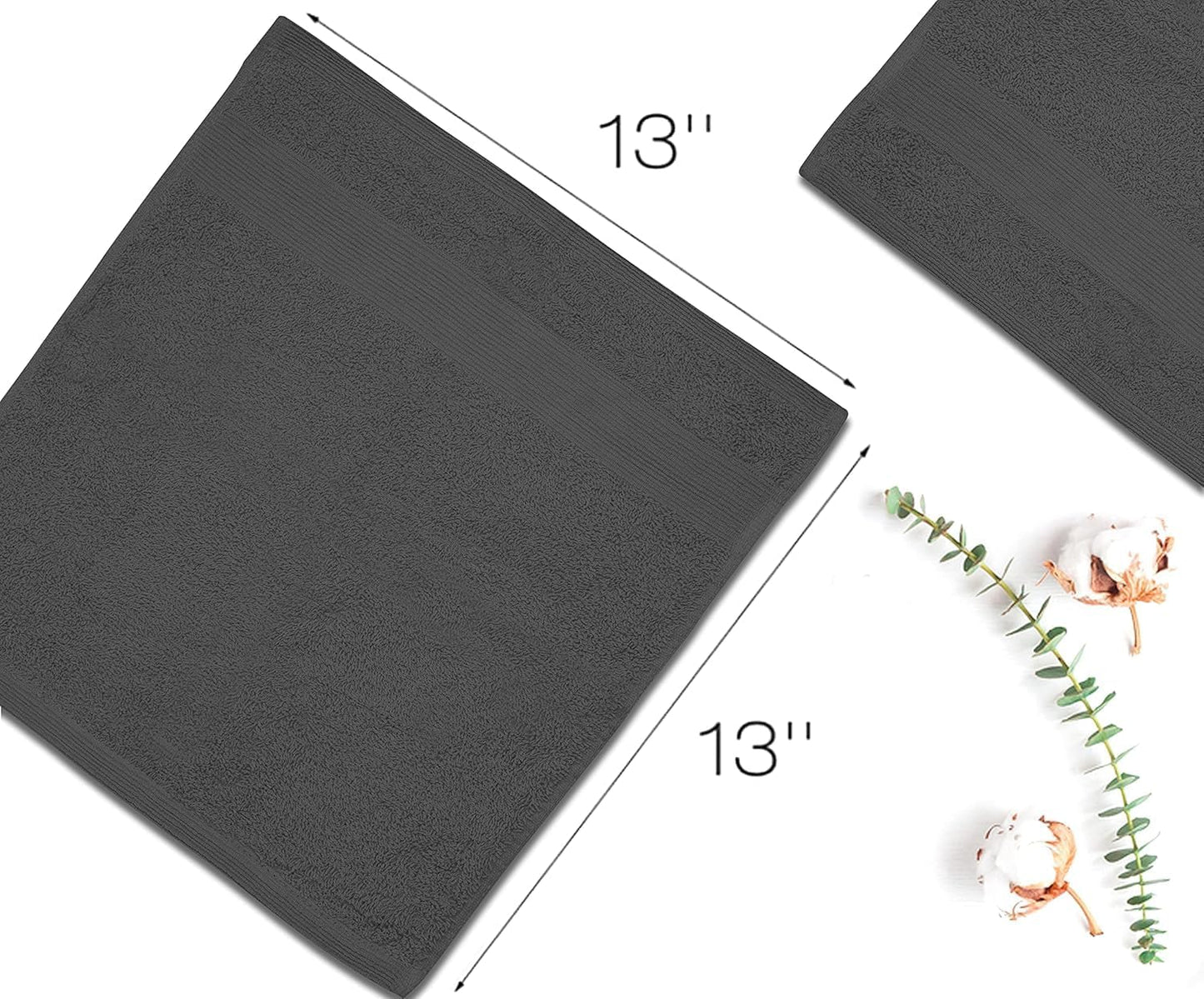 Premium Wash Cloths Pack of 12 (13" x 13") 100% Ring Spun Cotton | Luxury Washcloths | Ultra Soft Face Towels | Highly Absorbent Wash Cloths for face (Grey/Black/White/Pink/Sky/Navy)