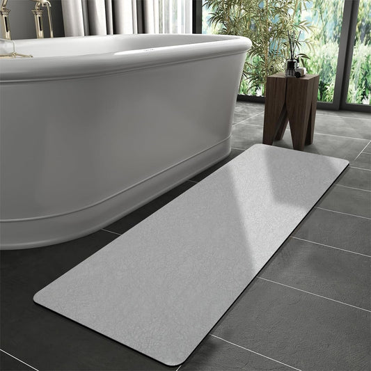 Diatomaceous Earth Bath mat Bathroom Rugs Super Absorbent Quick Dry Non Slip Bath Mat Thin Bathroom Floor Mats Fit Under Door-Shower Rug for in Front of Bathtub Shower, Grey, 23.6"x66.9"