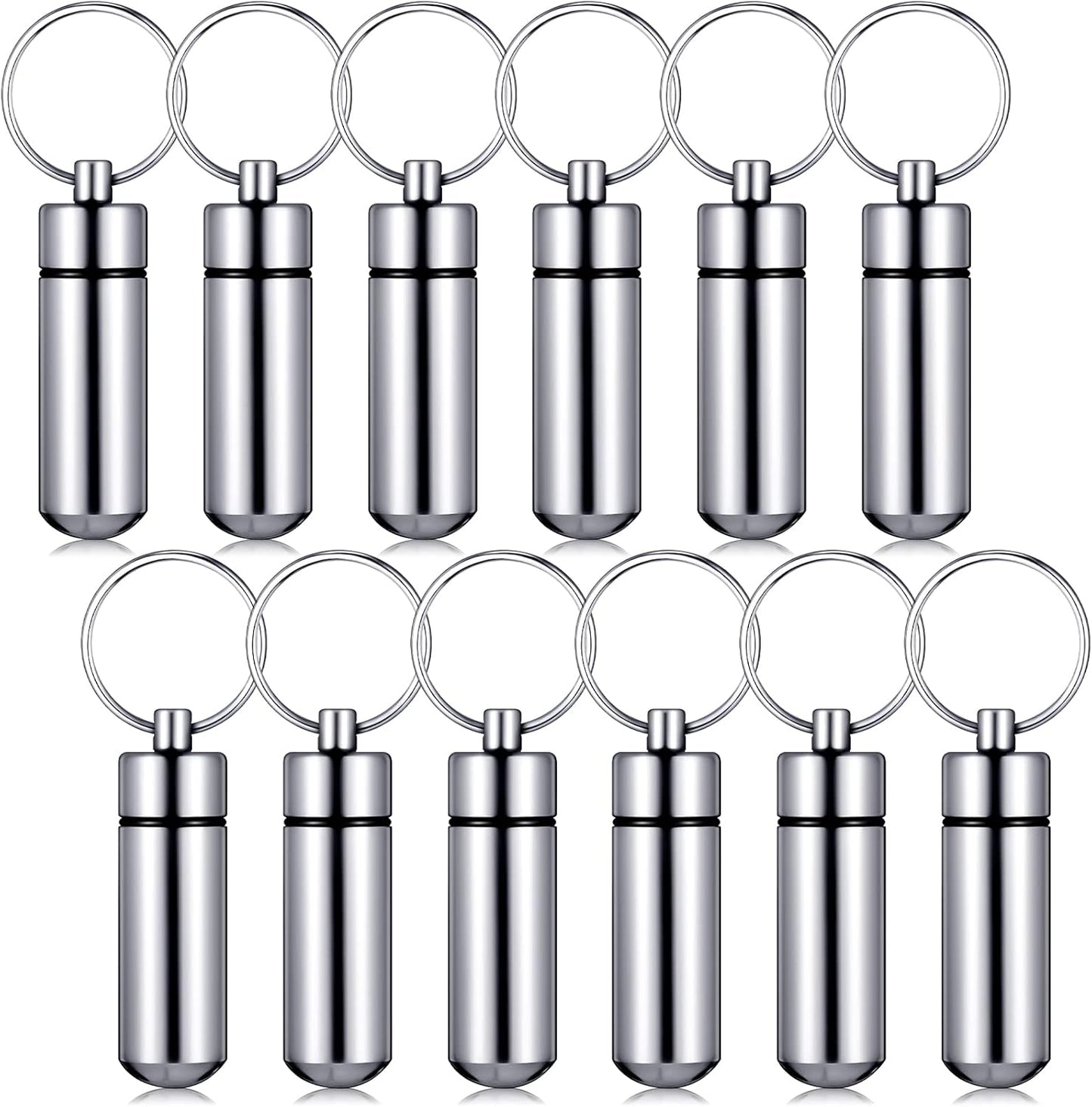 Patelai 12 Pcs Portable Keychain Pill Holder Mini Pocket Pill Case for Men Women Aluminum Geocache Containers Waterproof Metal Medicine Bottle Organizer for Outdoor Camping Travel(Silver)