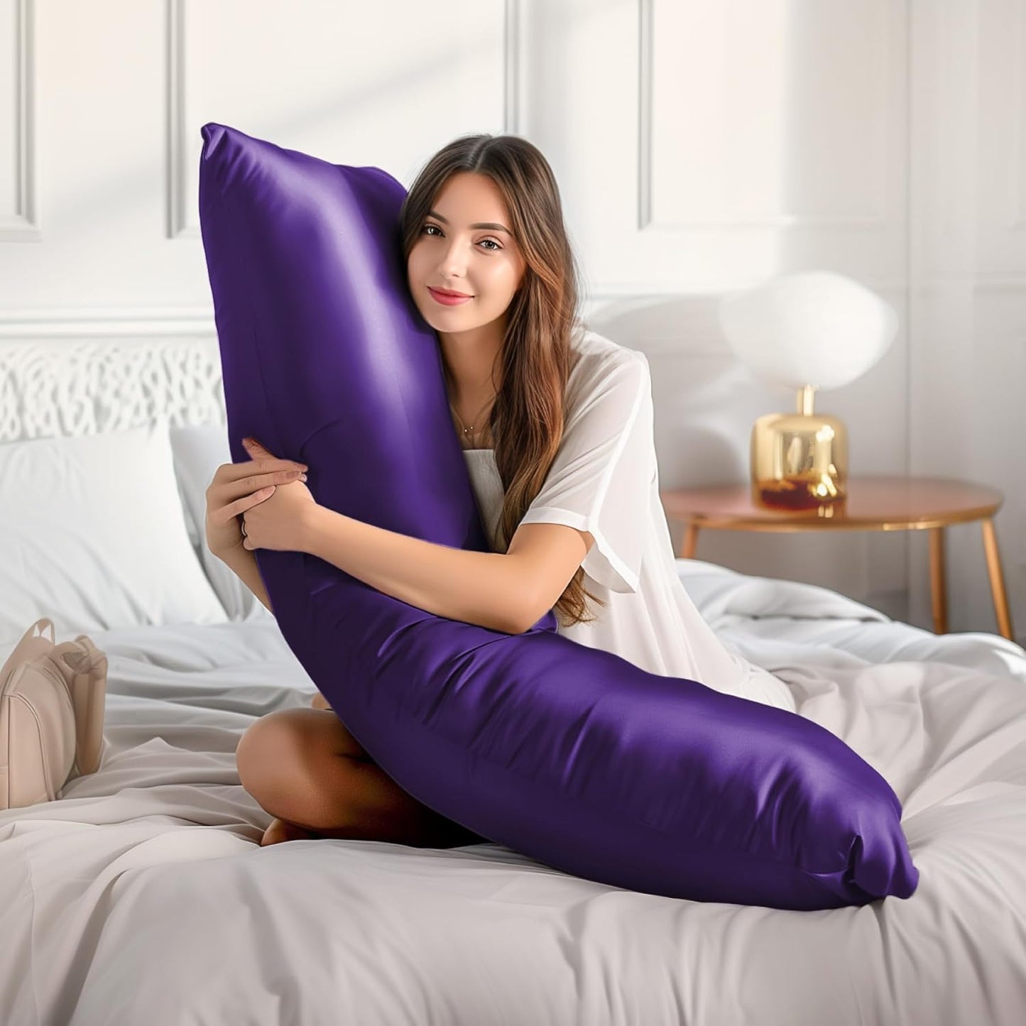 BEDELITE Satin Body Pillow Cover 2 Pack, Super Soft and Cooling Body Pillow Pillowcase for Hair and Skin, Breathable Silky Full Long Pillowcase Cover(20"x54", Plum Purple)