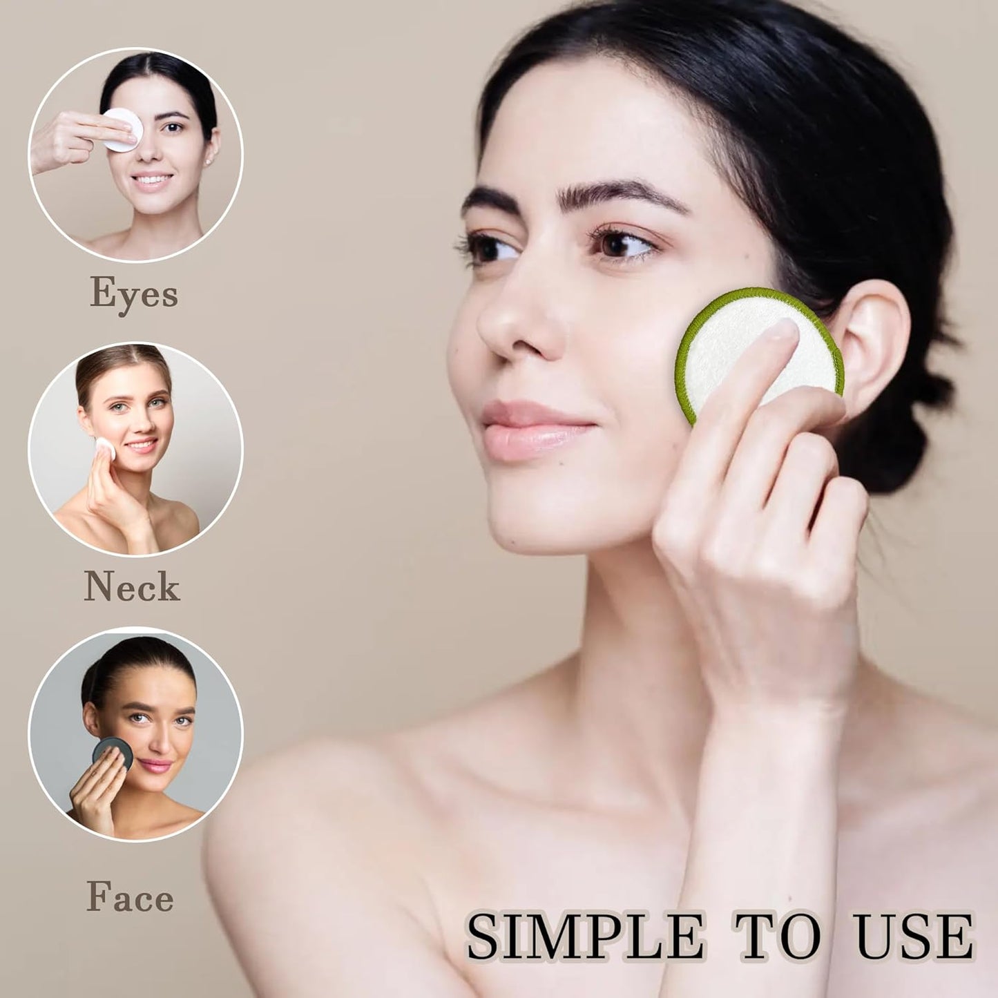 Reusable Bamboo Charcoal Makeup Remover Pads - 30 Count Washable Makeup Remover Pads, Reusable Cotton Rounds for Face, Double-Sided Washable Bamboo Cotton Rounds with Mesh Bag for Storage