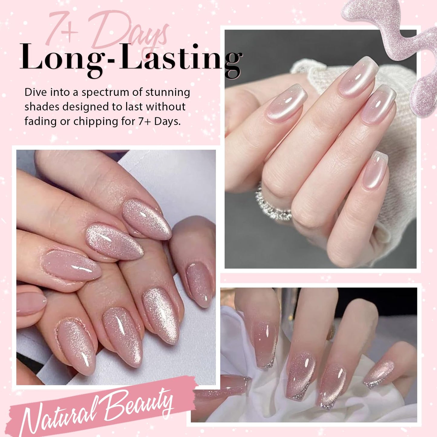 AZUREBEAUTY Cat Eye Nail Polish Quick Dry Nude Glitter Nail Polish Natural Shine Nail Lacquer Salon-Quality for Women Girl Gift Set 1Pcs 0.34 fl oz