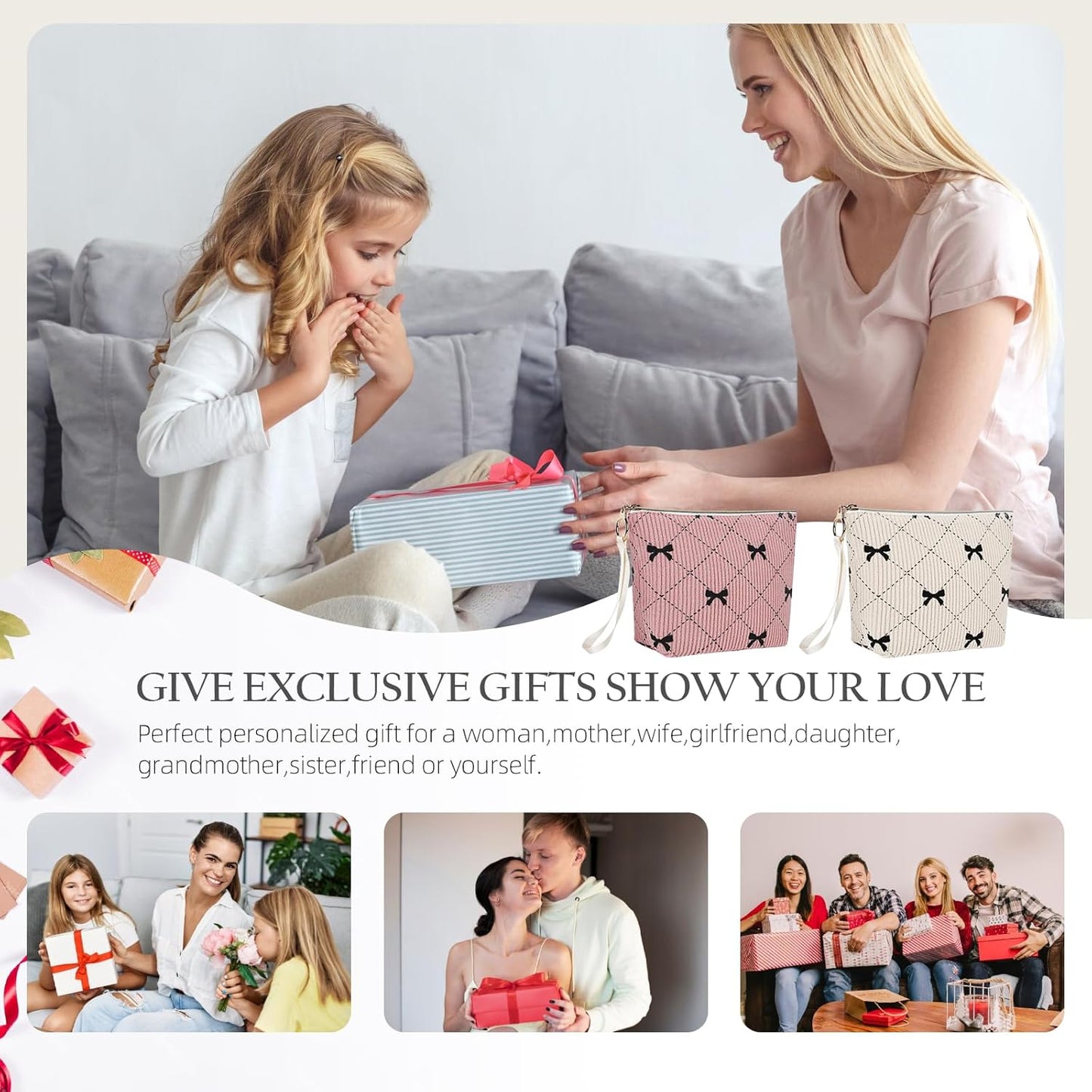 Bow Period Bag for Teen Girls, Corduroy Cute Sanitary Napkin Storage Bag with Wristlet, Menstrual Pad Pouch Tampon Holder for Backpack (Pink)