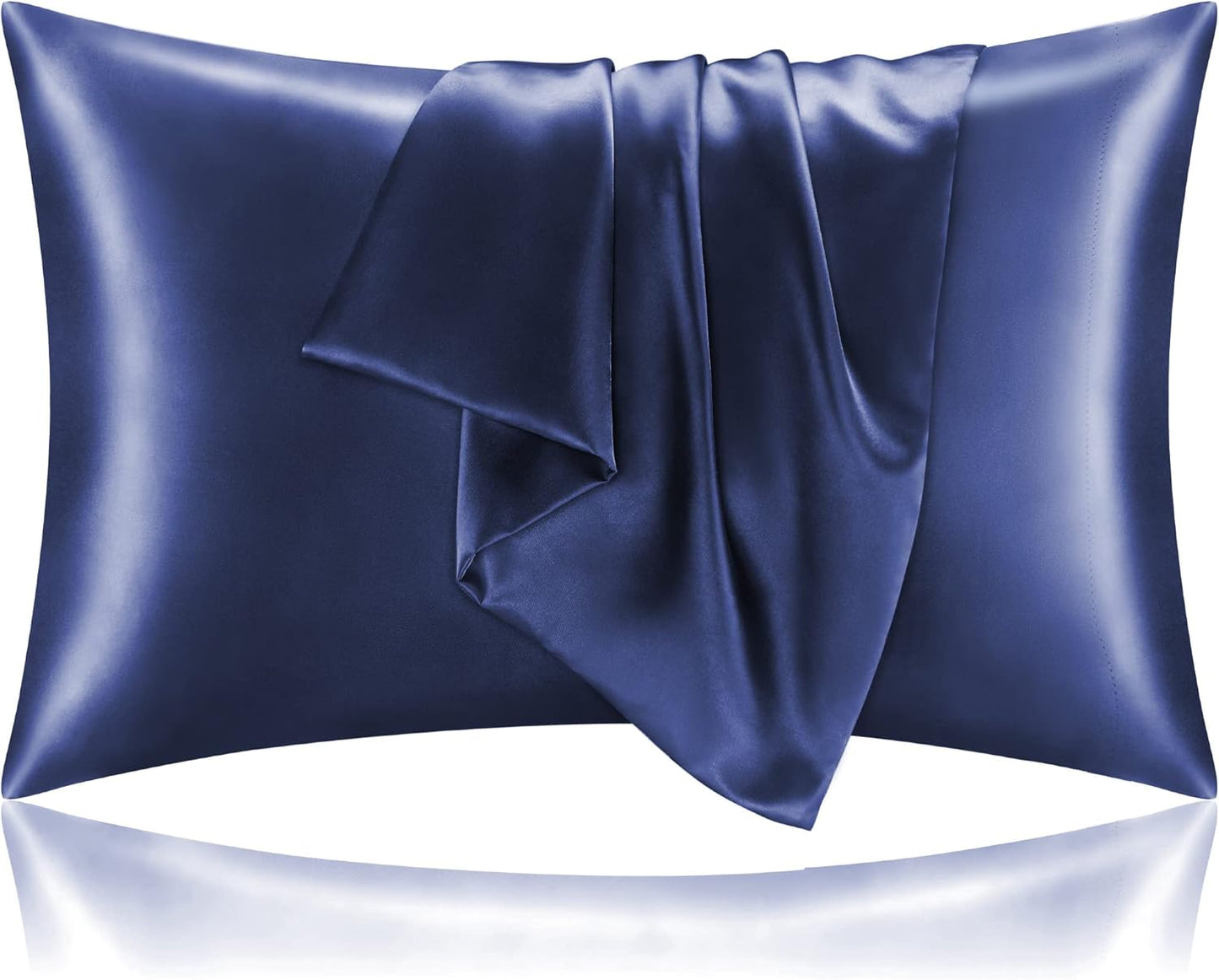 BEDELITE Satin Pillowcase for Hair and Skin, Super Soft and Cooling Similar to Silk Pillow Cases 2 Pack with Envelope Closure, Gift for Women Men(20"x30" Queen Size, Navy)