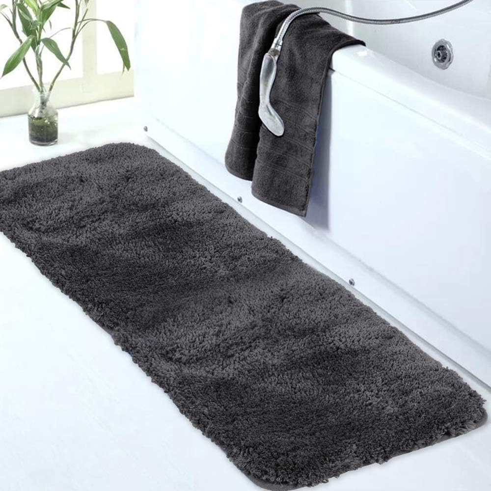 Walensee Dark Grey High Pile Bath Mat, 24" x 60", Extra Soft, Absorbent, Non-Slip, Machine Washable, Luxury Bathroom Rug for Bathroom