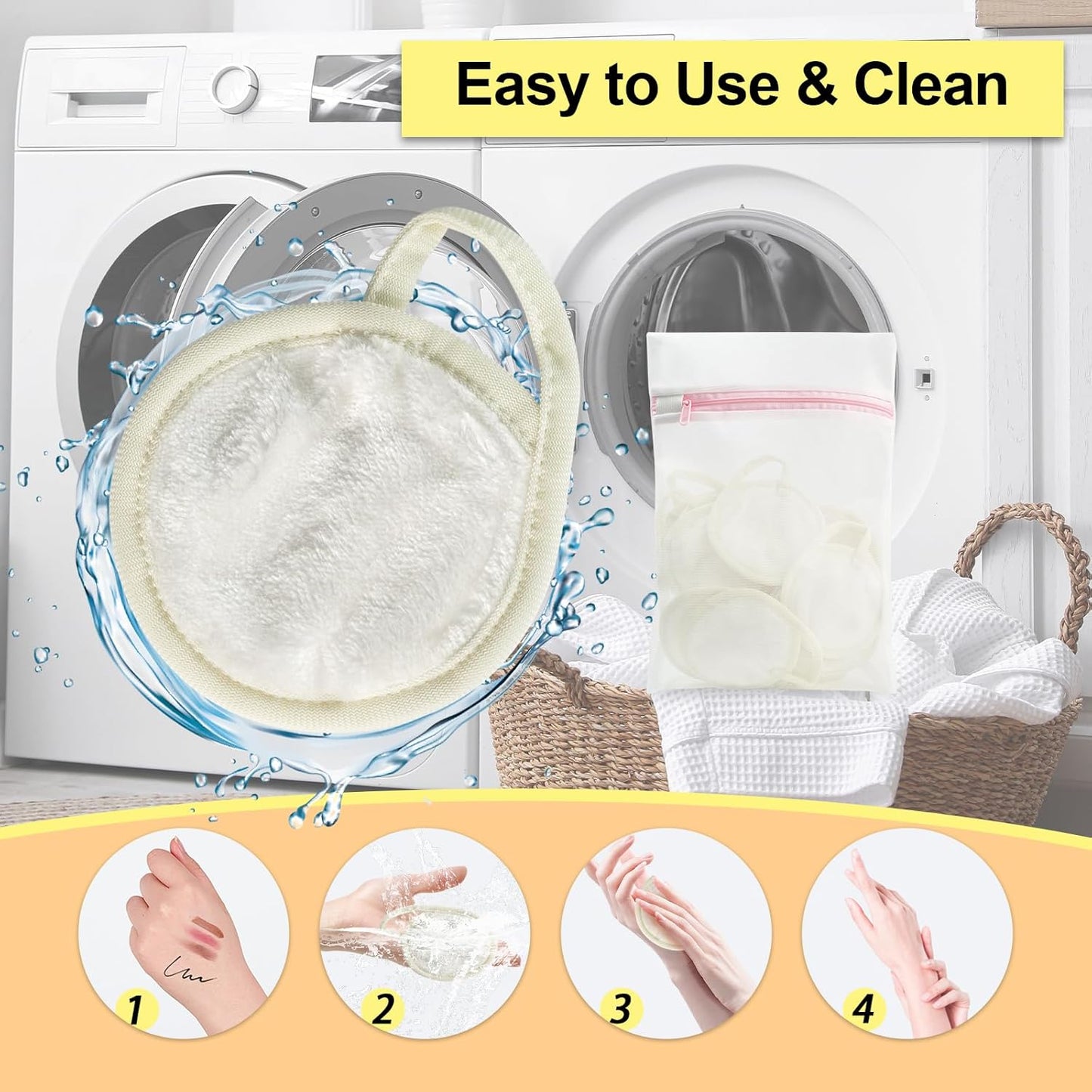 Nugilla 18 Packs Reusable Makeup Remover Pads with a Washable Laundry Bag, Resuable Microfiber Round Towel Skin Face Towels, Soft Makeup Remover Cloth, Fast Drying Washcloth (White)