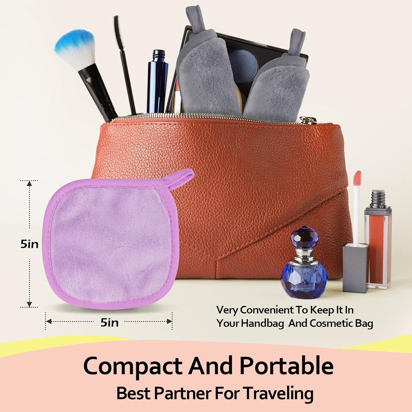 HOMEXCEL Makeup Remover Cloth 12 Count (Pack of 1), Reusable Makeup Remover Pads, Washable Ultra Soft Facial Cleansing Cloths For All Skin Types, 5 X 5 In, Purple