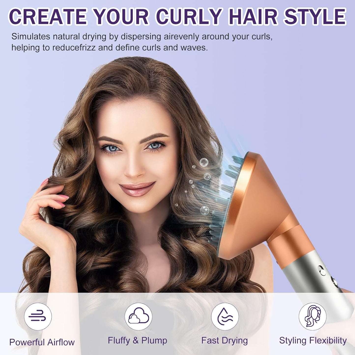 Large Diffuser Attachment for Dyson Airwrap, Converts to Hair Dryer for Faster Drying & Frizz Reduction, Heat-Resistant Nozzle for Curly Hair, Gold