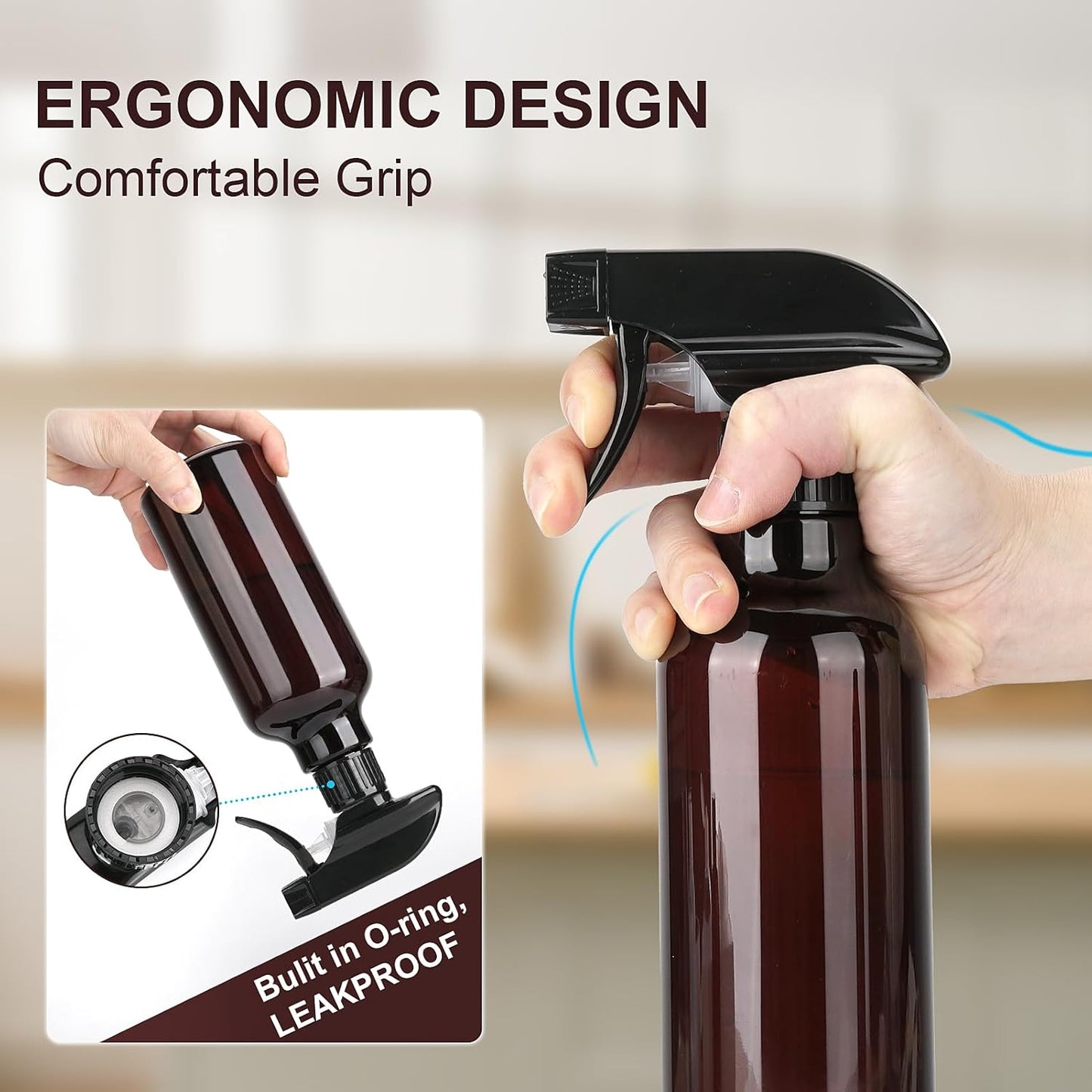 Spray Bottles Plastic Spray Bottle for Hair Mist/Stream Heavy Duty Empty Spray Bottles for Cleaning Solutions, Plants, Cooking (16.9oz-Brown+nozzle)