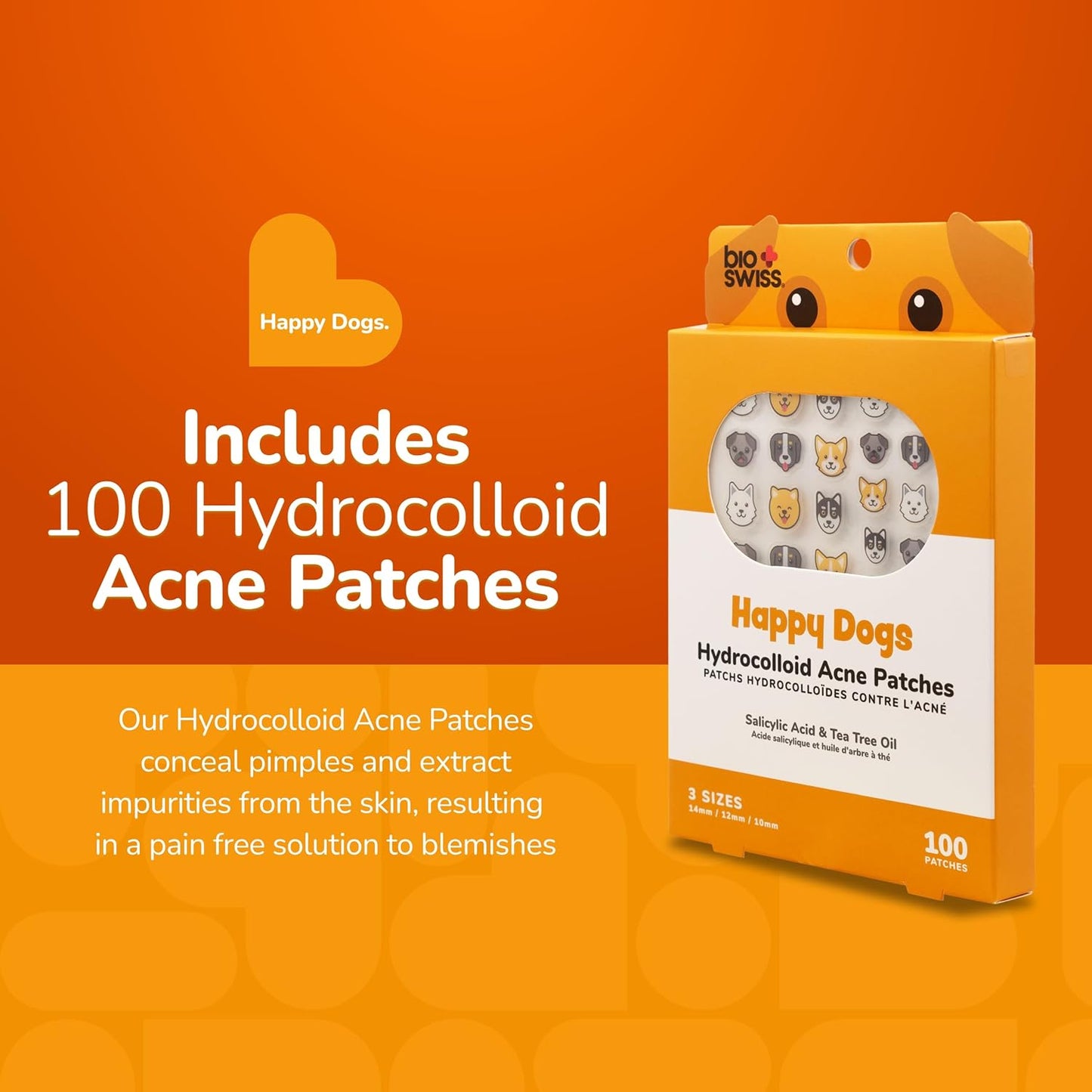 BioSwiss Pimple Patches, Happy Dog Patch for Zits and Blemishes, Hydrocolloid Spot Stickers for Face and Skin, 100 Count