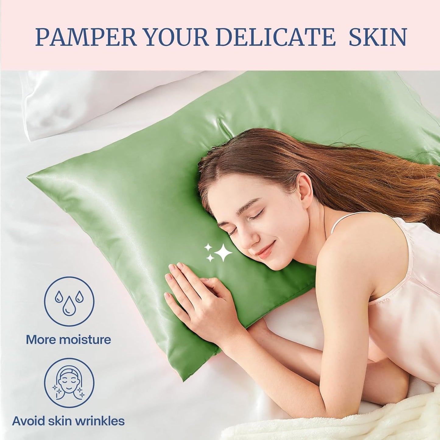 BEDELITE Satin Pillowcase for Hair and Skin, Super Soft and Cooling Similar to Silk Pillow Cases 2 Pack with Envelope Closure, Gift for Women Men(20"x40" King Size, Sage Green)