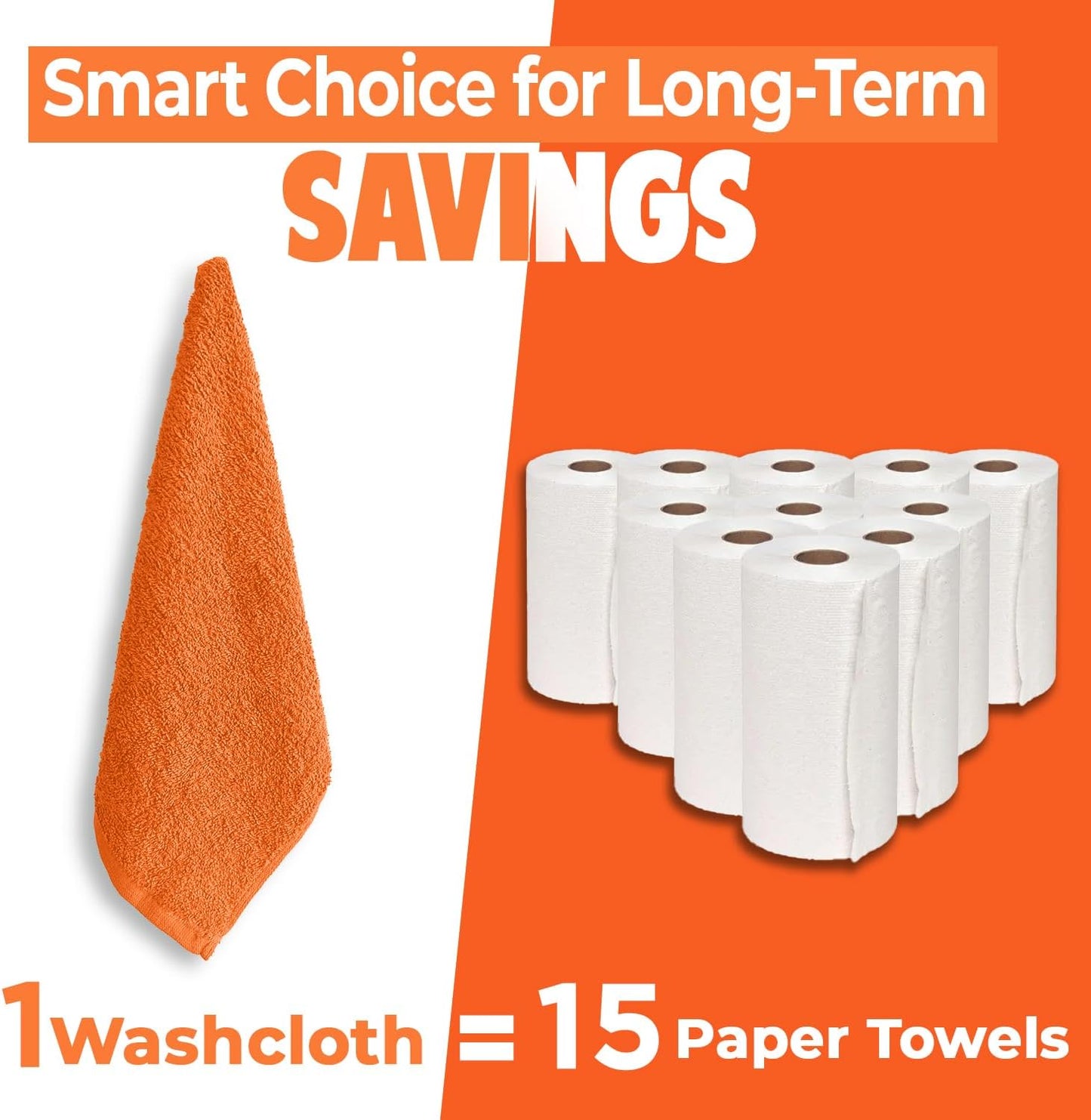 DAN RIVER 100% Cotton Wash Cloths 12 Pack [12x12] Soft & Absorbent face Cloth, Gym, Hotels & Spa Perfect for Everyday Use Fingertip Towels, Orange