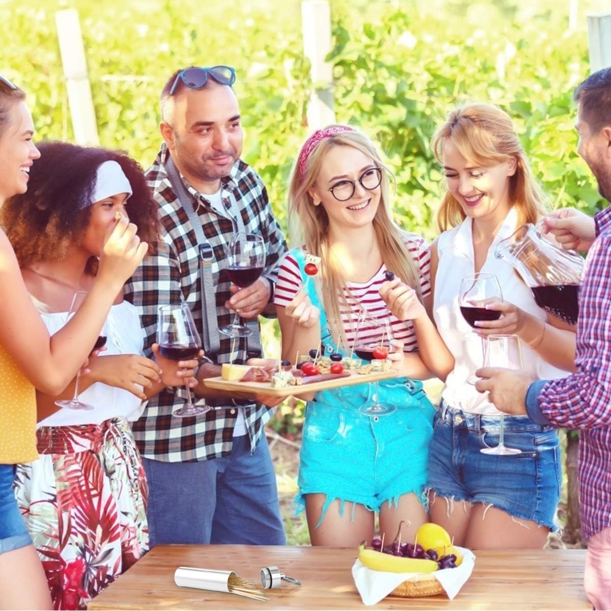 Minisland Large Portable Metal Aluminum Toothpick Holders Keychain Pocket Outdoor Travel Small Q-Tips Pill Containers Waterproof Dia.23mm Silver and Black Set -MSL144