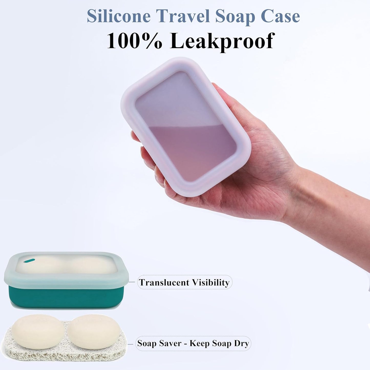 2PC Portable Leakproof Travel Soap Case, Silicone Travel Soap Case, Compact Soap Holder with Drainage Layer, Travel Soap Holder for Camping, Gym, Outdoor Turquoise&Flamingo