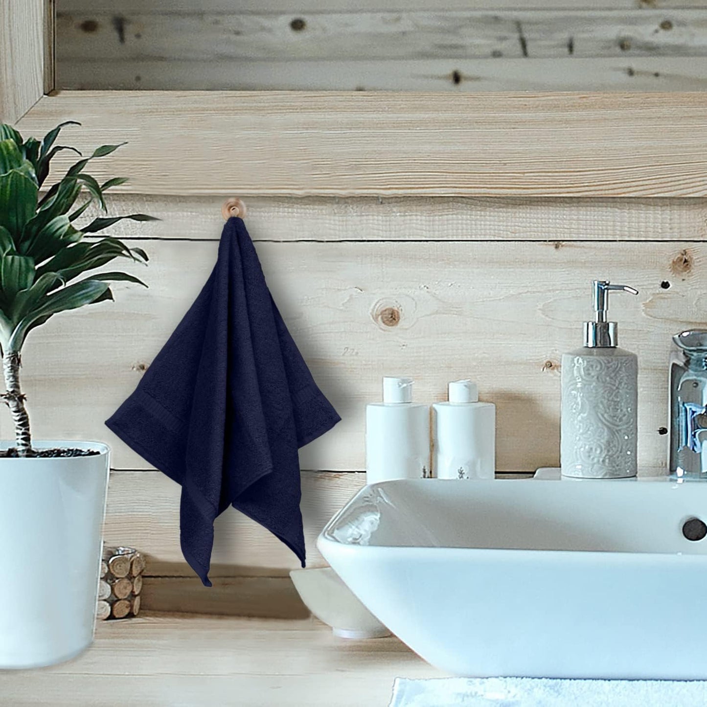 Monogrammed Hand Towel, Personalized Initial Gift, Extra Absorbent 100% Turkish Cotton - Soft Terry Finish - Set of 2 - White Block Initial D - Embroidered on Navy Blue Towels