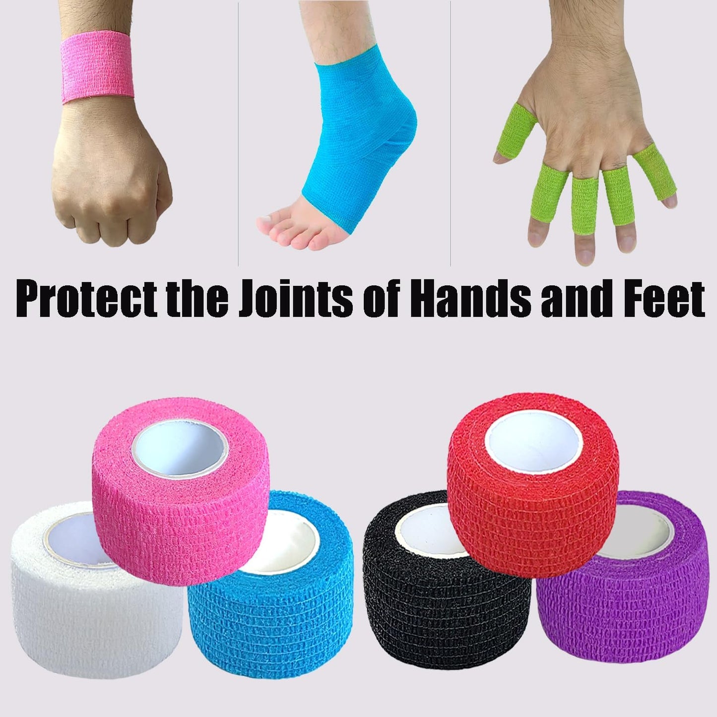 Hysiwen 6 Pack 1" x 5 Yards Self Adhesive Bandage Breathable Cohesive Wrap Self Adherent Vet Tape Self Stick Bandage Wrap for Sports, Athletic, Wrist, Ankle(Multi Colors)