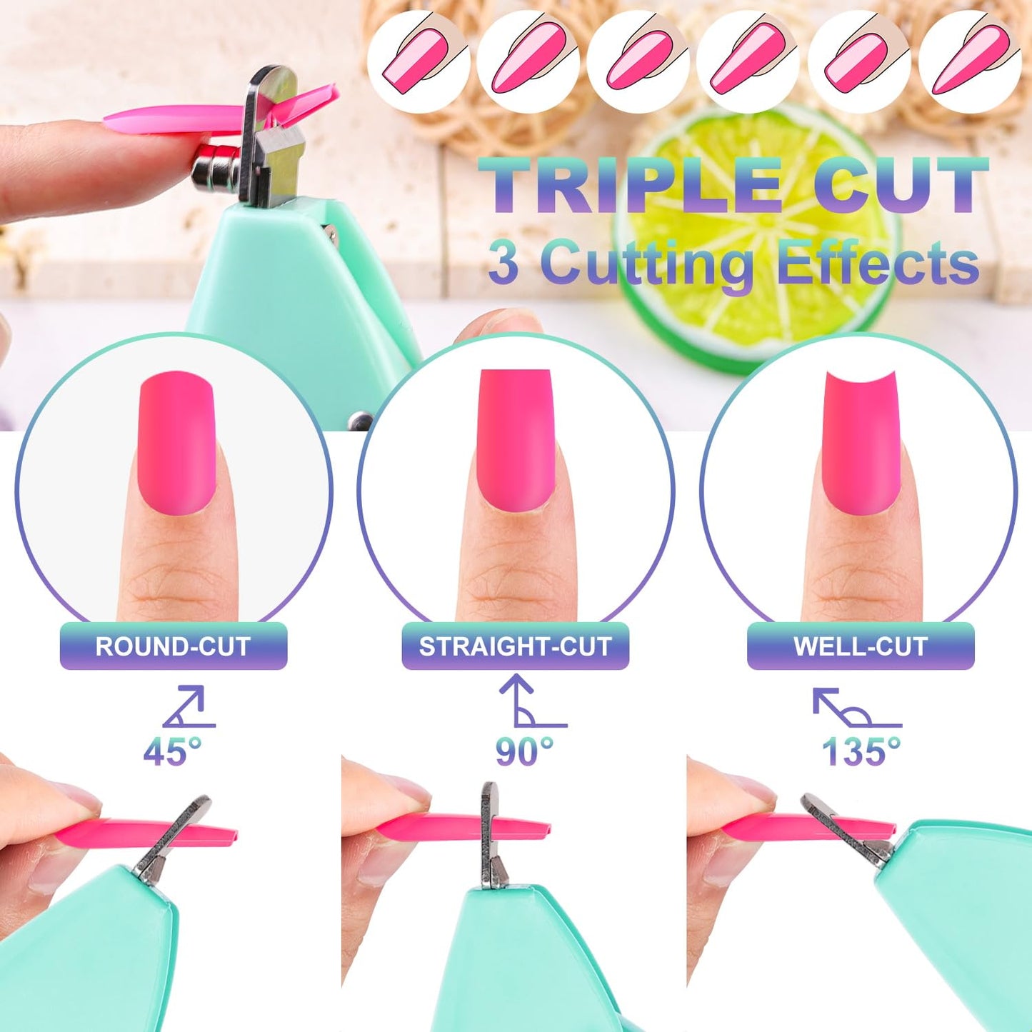 Green Adjustable Nail Clippers with Magnets Sizers for Acrylic Nails, Artificial Fake Nail False Nail Tip Cutter Trimmer Manicure Pedicure Sharp Blade Clip Tool For Salon Home Art Beauty