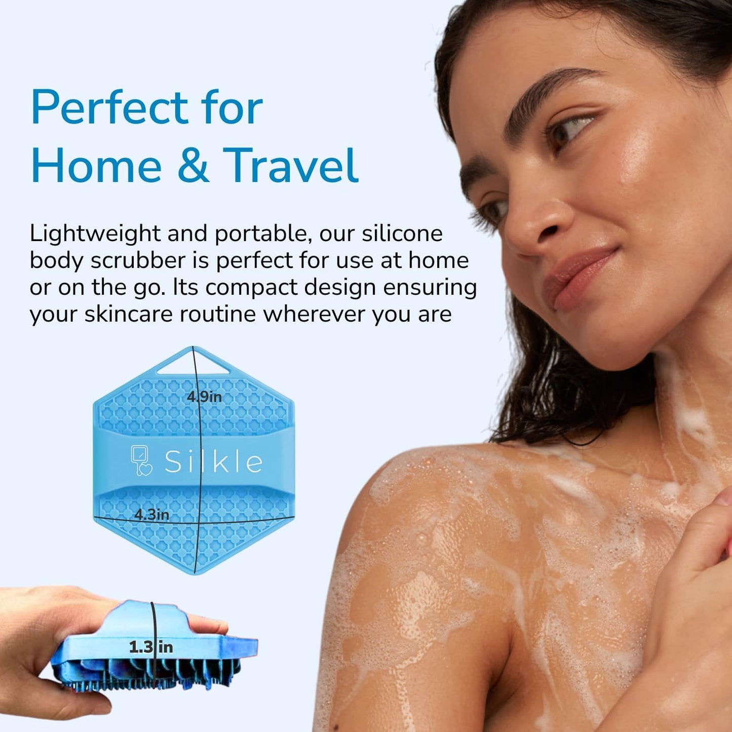 Silicone Body Scrubber - Exfoliating Bath Brush and Skin Cleanser - Shower Sponge for Gentle Body Scrub and Wash - Silicone Scrubbing Care Tool for a Refreshed and Renewed You - Blue