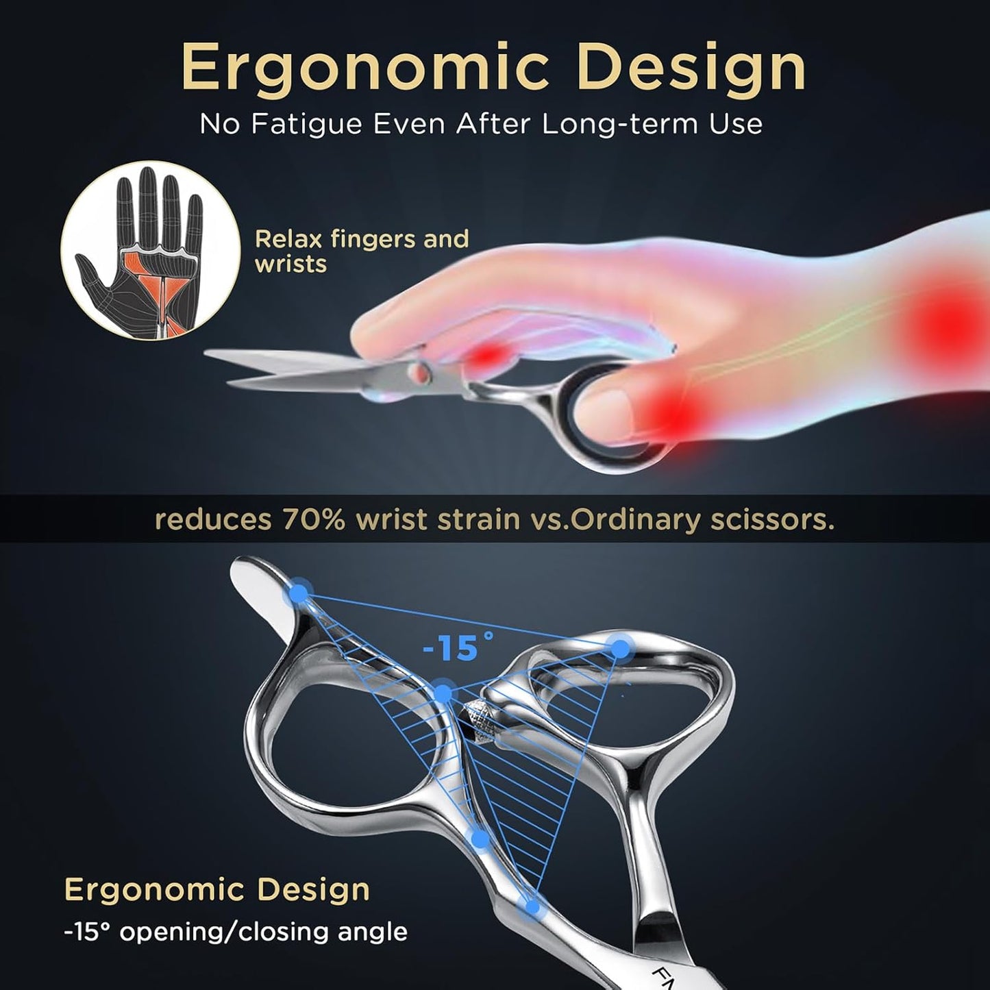 6" Hair Cutting Scissors Professional Barber Scissors, Hair Cutting Shears with 440C Steel - 60HRC Hardness Extremely Sharp with Ergonomic for Salon & Home Use (6'' Professional Hair Shears)