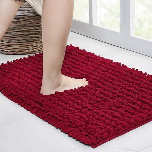 Walensee Bathroom Rug Non Slip Bath Mat (36x24 Inch Red) Water Absorbent Super Soft Shaggy Chenille Machine Washable Dry Extra Thick Perfect Absorbant Best Large Plush Carpet for Shower Floor