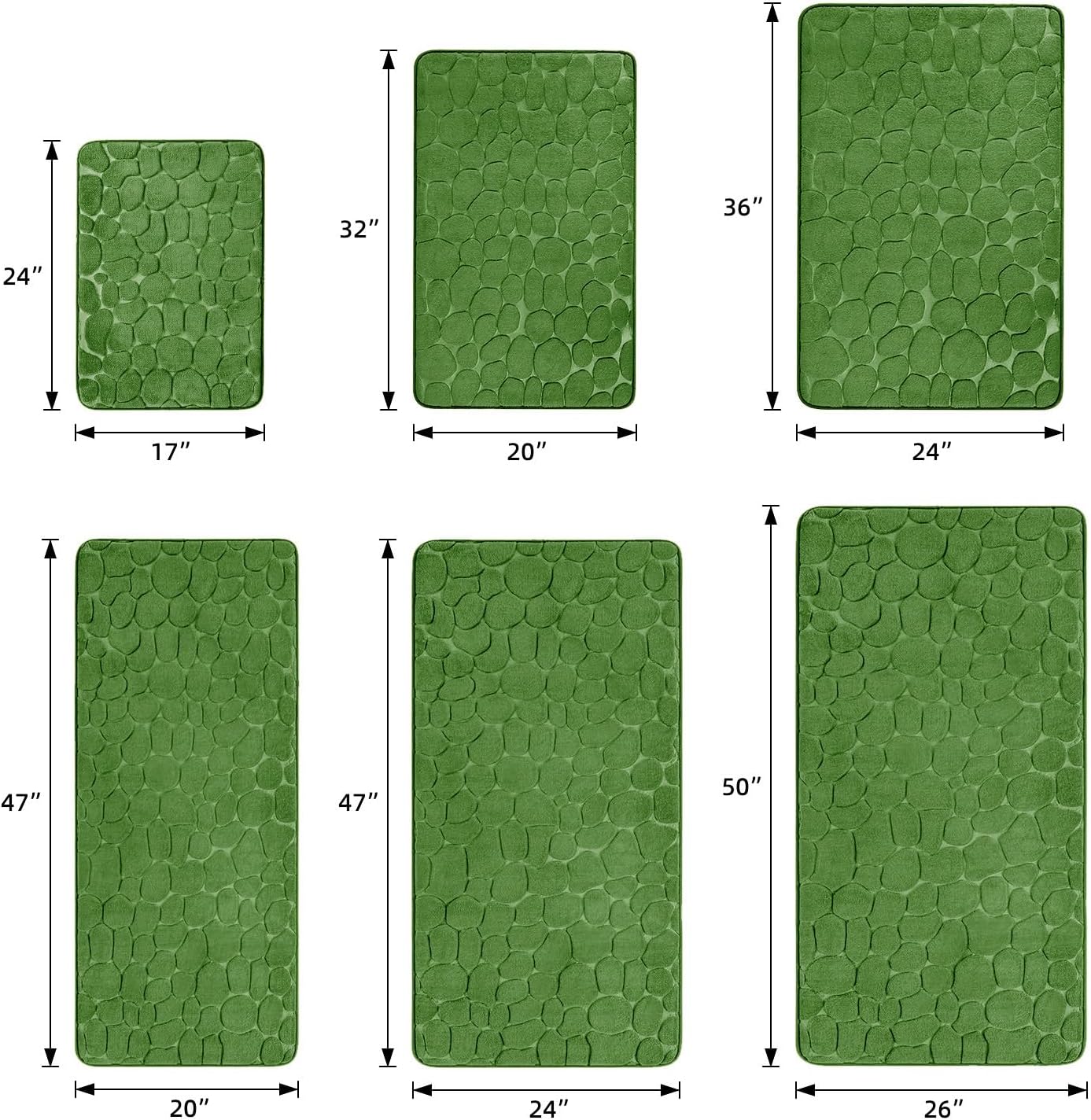 YIHOUSE Memory Foam Bath Mat Cobblestone Bathroom Rugs Super Water Absorbent Bath Mats for Bathroom Machine Washable Bath Rugs(20 x 32,Green)