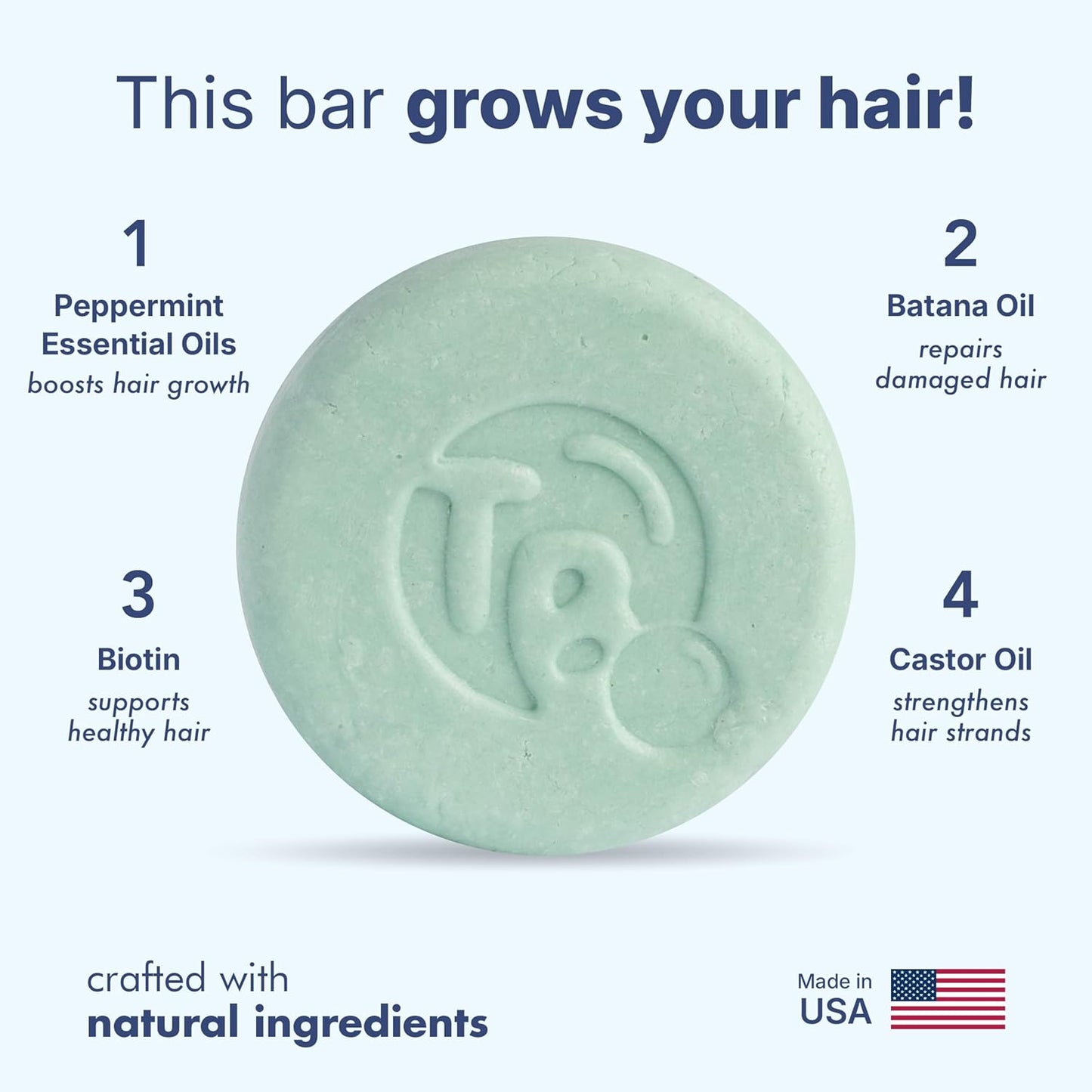 Castor Oil Shampoo Bar with Peppermint Essential Oils & Biotin - For Hair Growth, Strengthening, Thickening & Volumizing - Shampoo for Women and Men - Free of Parabens & Sulfates - Made in USA - 4.5oz