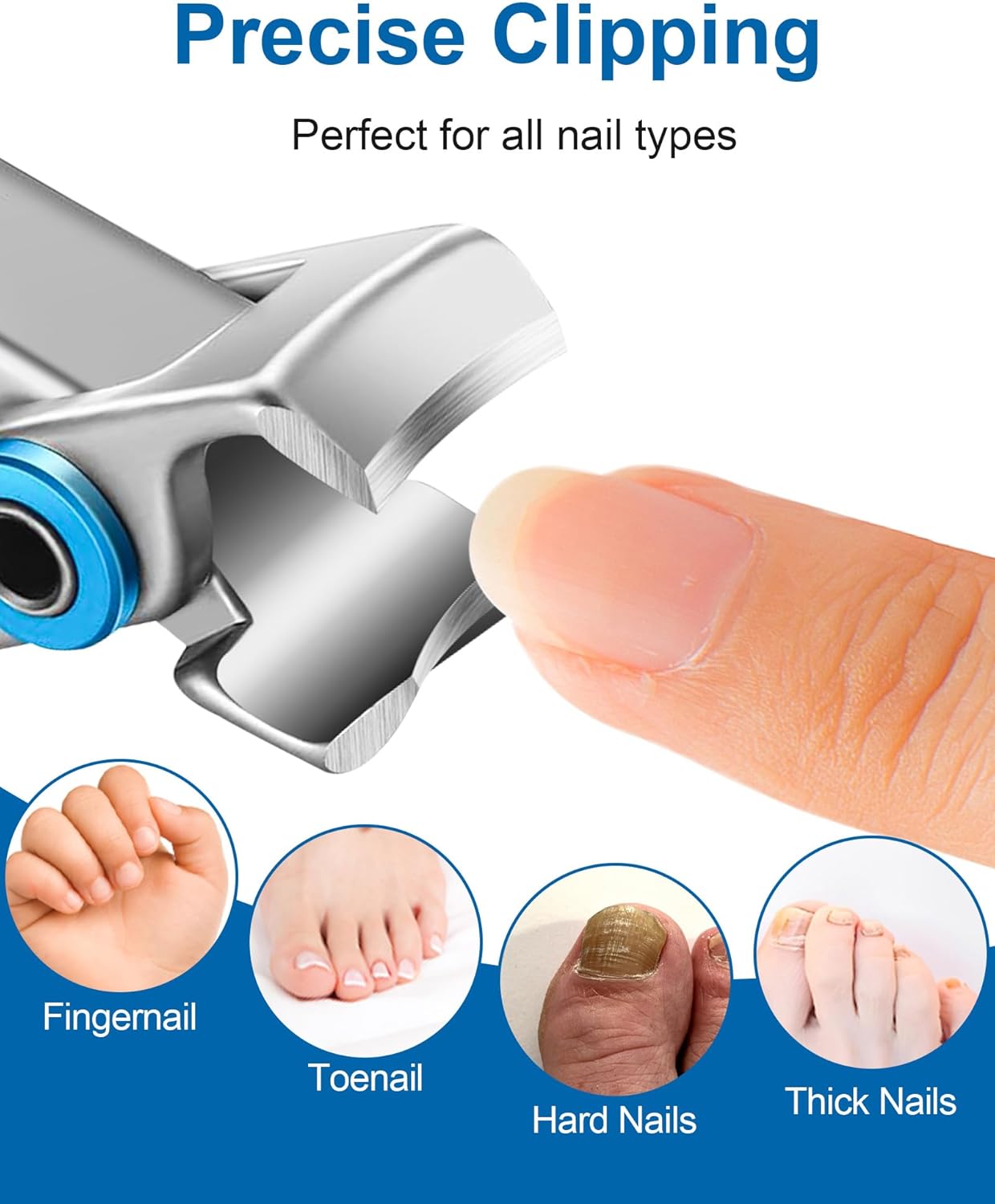 Nail Clippers for Men Thick Nails, Ultra Sharp Sturdy Large 16MM Wide Jaw Opening Fingernail and Toenail Clippers for Seniors & Adults (Silver)