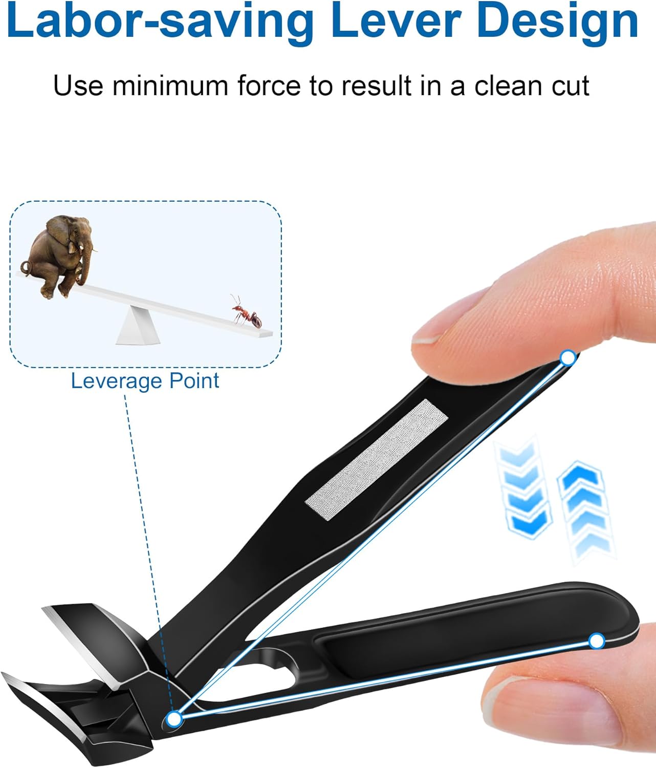 Toenail Clippers for Thick Toenails & Ingrown Nails, Slanted Curved Blade, Wide Mouth, Angled Head Toe Nail Clippers for Seniors with Long Handle & No Splash Catcher - Black
