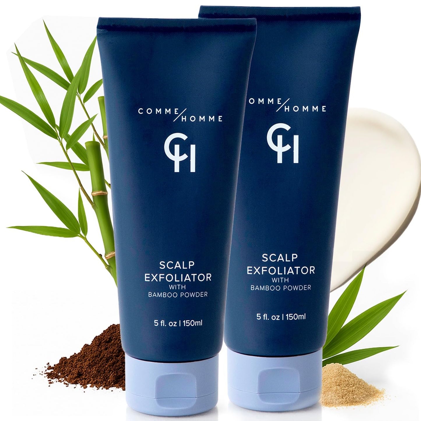 Comme Homme Scalp Exfoliator for Bald Men – Pre-Shave Scalp Scrub with Bamboo Stem Powder, Glycolic Acid, Aloe Leaf Juice & Caffeine – Removes Dead Skin Cells & Impurities – 5 fl oz/150 ml (Pack of 2)