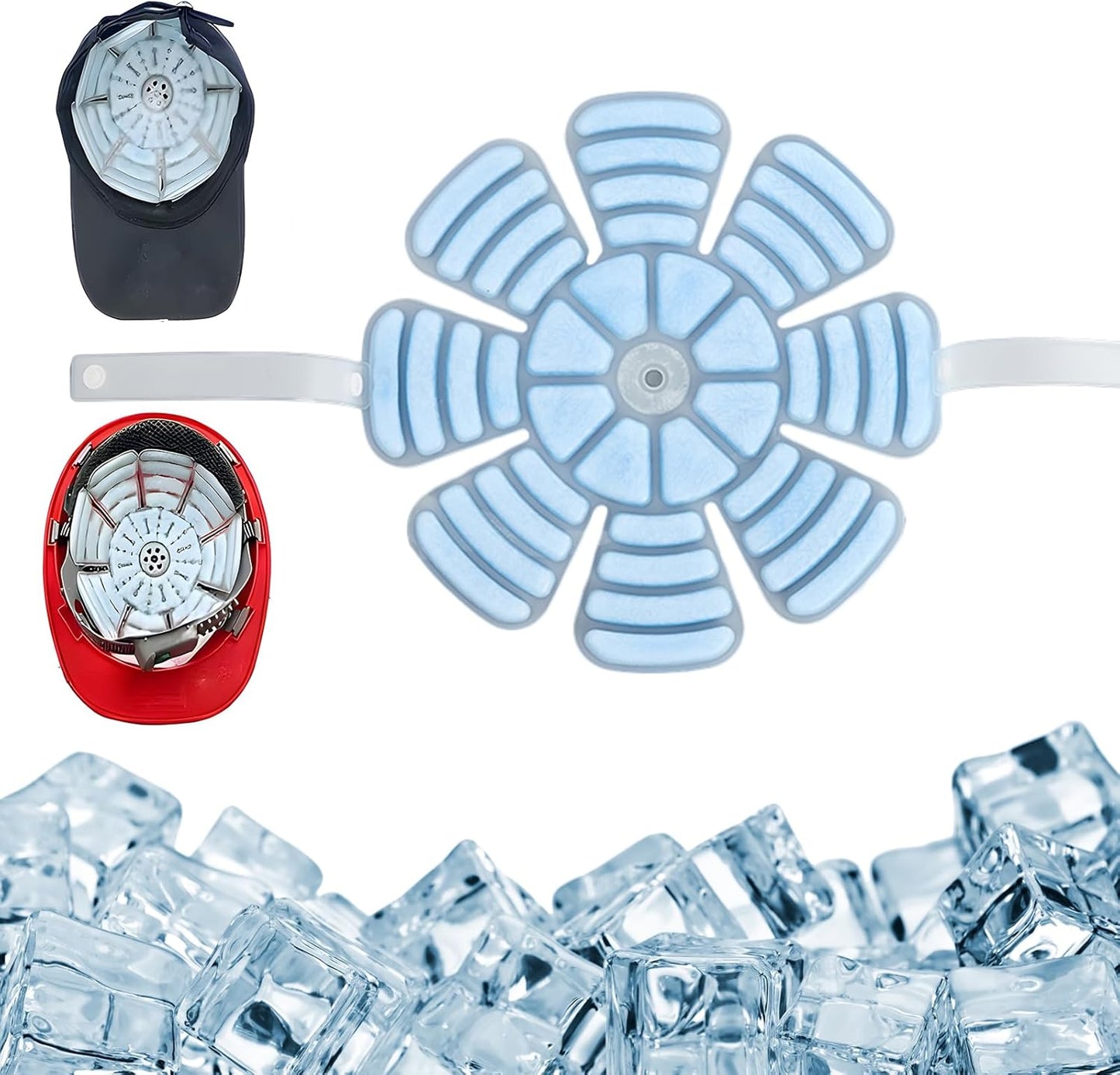 PCM Ice Hat with Straps, Heat Stroke Prevention Cooling Hat Insert, Ice Pack for Hard Hats, Sun Hats, Cycling Helmets, Summer Cooling Accessories, Natural Freezing Below 28°C/82.4°F(Blue, B2)