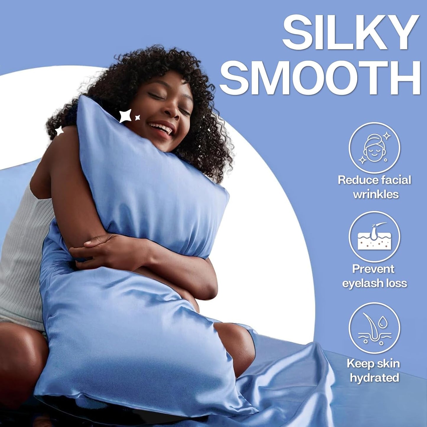 MR&HM Satin Pillowcase for Hair and Skin, Silk Satin Pillowcase 2 Pack, King Size Pillow Cases Set of 2, Silky Pillow Cover with Envelope Closure (20x36, Sky Blue)