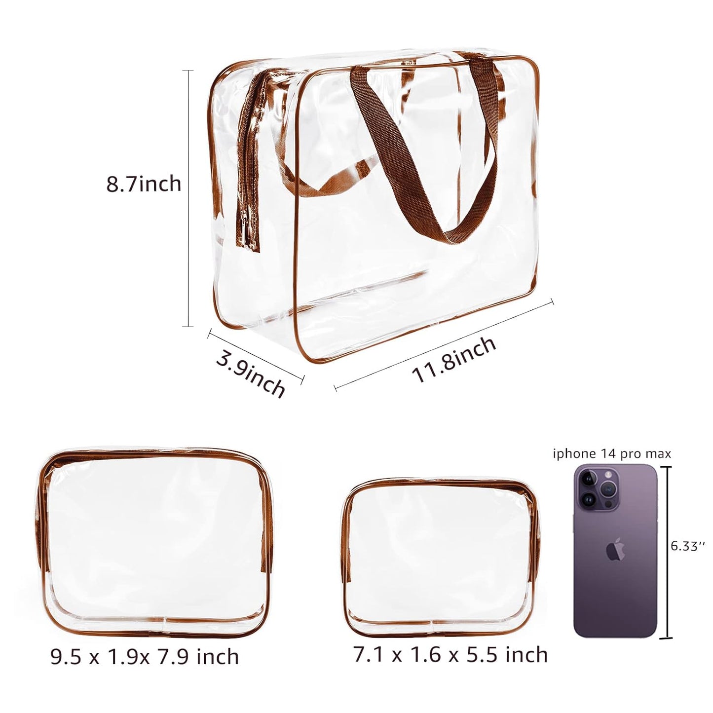 4Pcs Crystal Clear PVC Travel Toiletry Bag Kit for Women Men, Waterproof Vinyl Packing Organizer Storage Bags with Zipper Handle Straps, Cosmetic Pouch Carry on Airport Airline Compliant Bag Handbag
