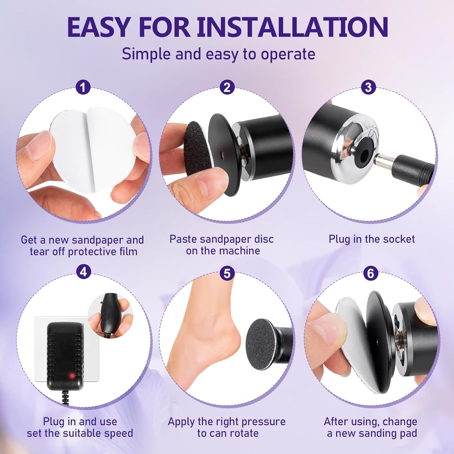 krofaue Electric Callus Remover - Electronic Foot File Grinder with Speed Controller and 60PCS Replacement Sandpaper Disk Professional Pedicure Tool for Men Women Feet Dry Dead Skin Black