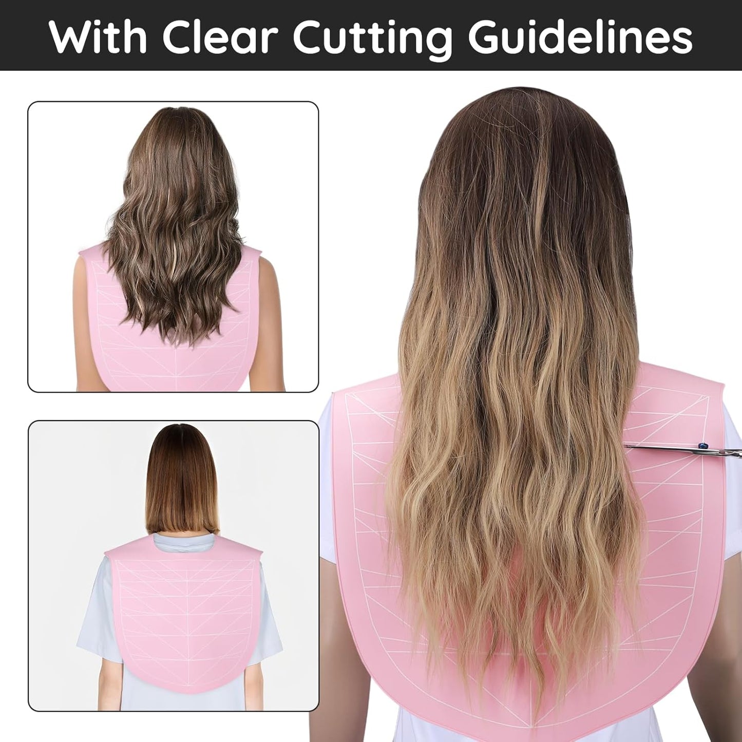 Segbeauty Hair Cutting Guide Mat Pink, Longer Silicone Waterproof Cutting Mat for Barber Shop Salon, Professional Salon Hair Cutting Mat with Guidelines Weighted Neck Wrap for Hair Stylist