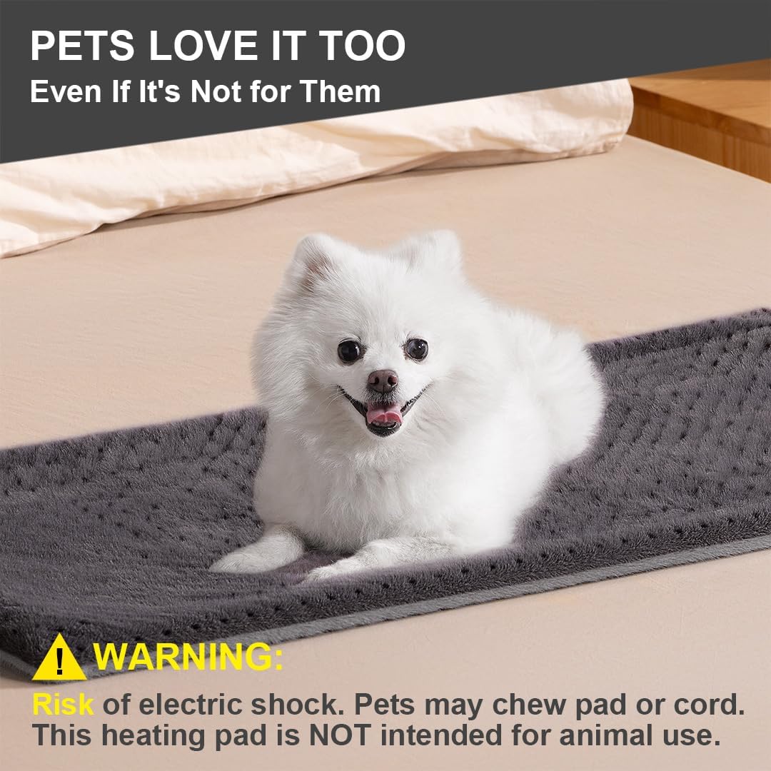 Boncare® 17"x33" Extra Large Heating Pad for Back Pain Relief & Period Cramp Without Auto Shut Off & 5 Auto Shut-Off Timers, 6 Heat Levels 9 Hr Auto Off and 12.6ft Cord Bed Foot Warmer(Gray)